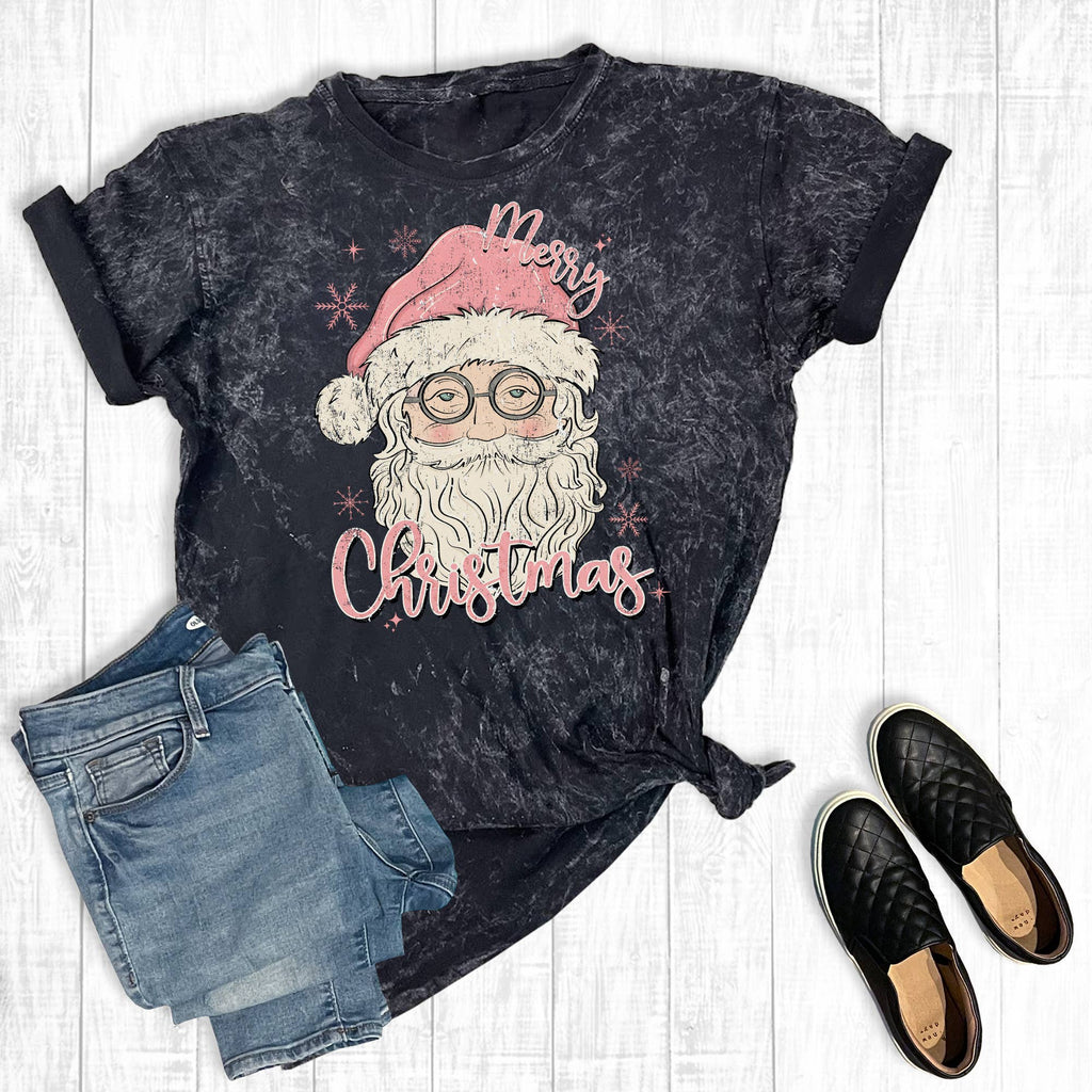Merry Christmas Santa Pink Mineral Wash Graphic - Adult & Kids T-Shirts, Sweatshirts & Hoodies apparel design preview 1
