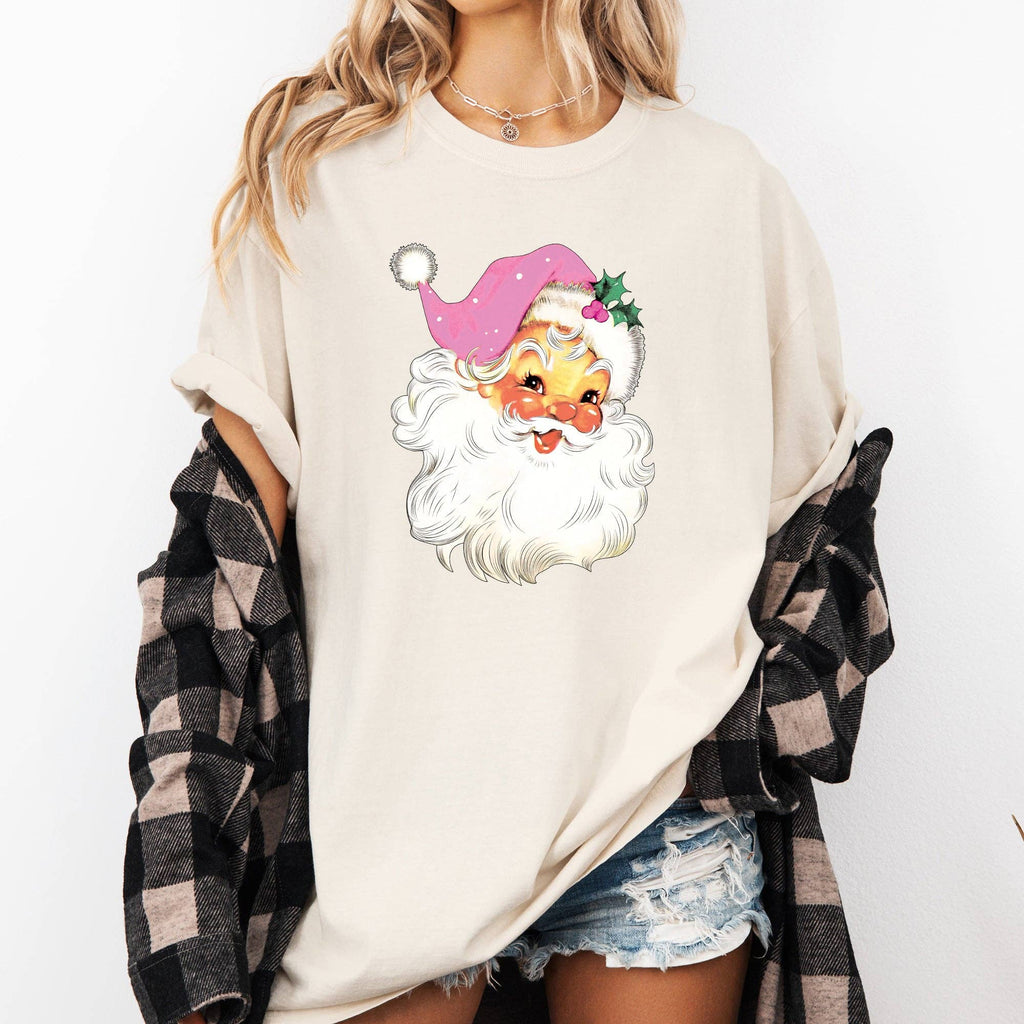 Retro Santa, Pink, Classic, Twinkle, Christmas Winter - Adult & Kids T-Shirts, Sweatshirts & Hoodies apparel design preview 1