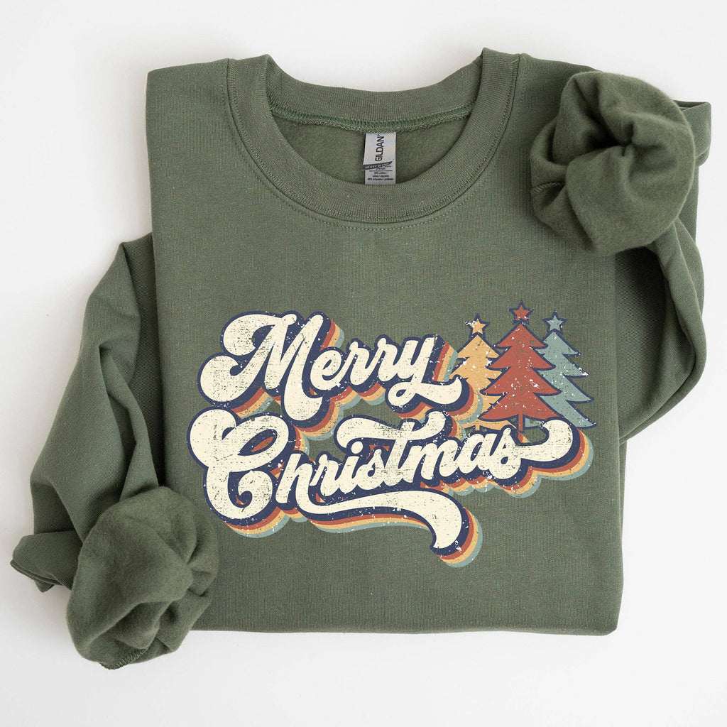 Merry Christmas, Colorful Retro, Winter - Adult & Kids T-Shirts, Sweatshirts & Hoodies apparel design preview 1