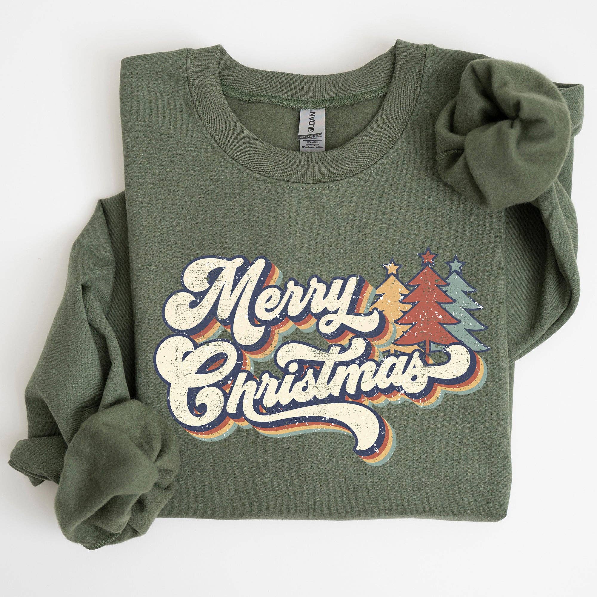 Merry Christmas, Colorful Retro, Winter - Adult & Kids T-Shirts, Sweatshirts & Hoodies apparel design preview 1