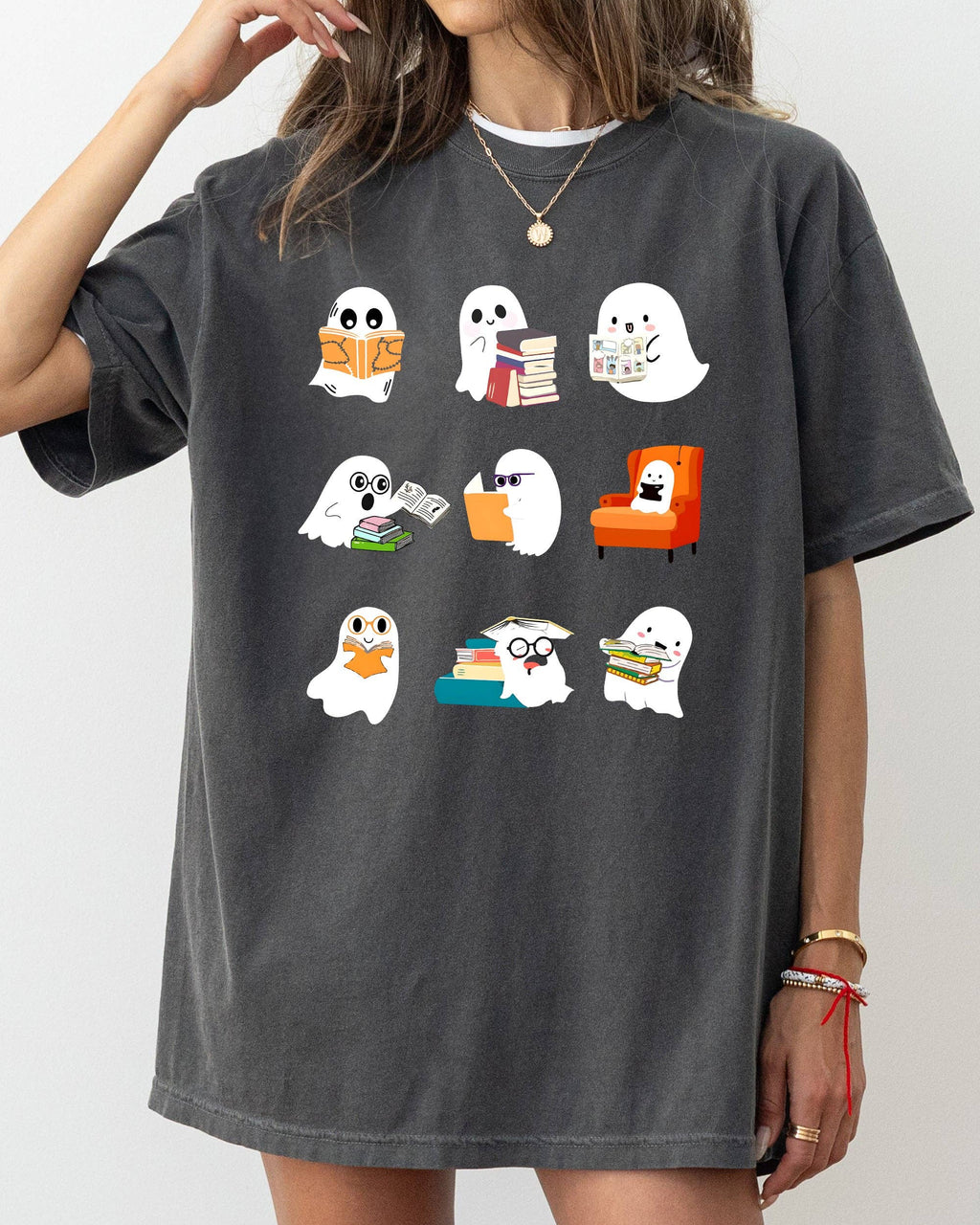 Book Lover Mini Ghosts, Skeleton, Coffin, Halloween - Adult & Kids T-Shirts, Sweatshirts & Hoodies apparel design preview 1