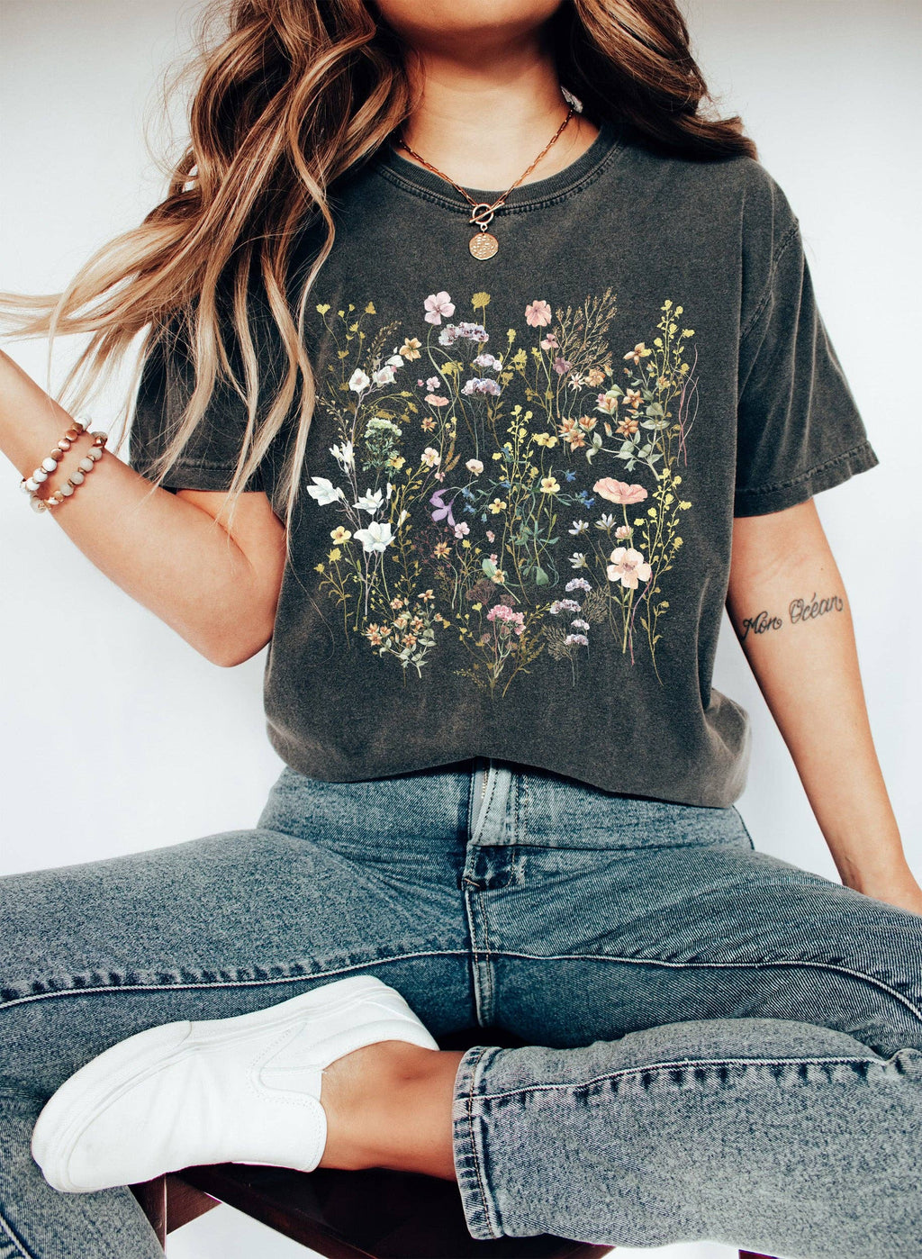 Boho Floral Vintage Wildflower Mix - Adult & Kids T-Shirts, Sweatshirts & Hoodies apparel design preview 1