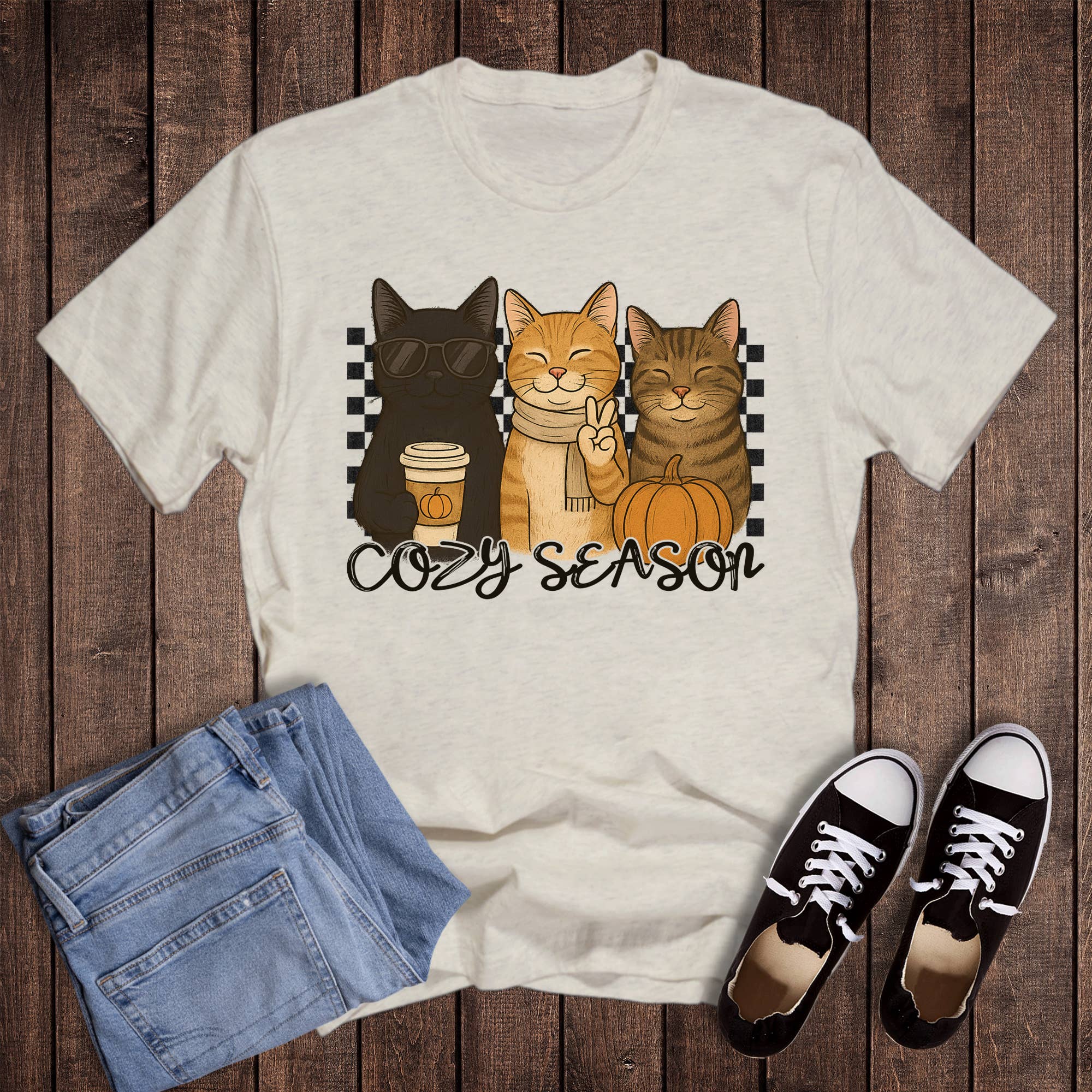 Fall Cozy Season Cats Graphic - Adult & Kids T-Shirts, Sweatshirts & Hoodies apparel design preview 1