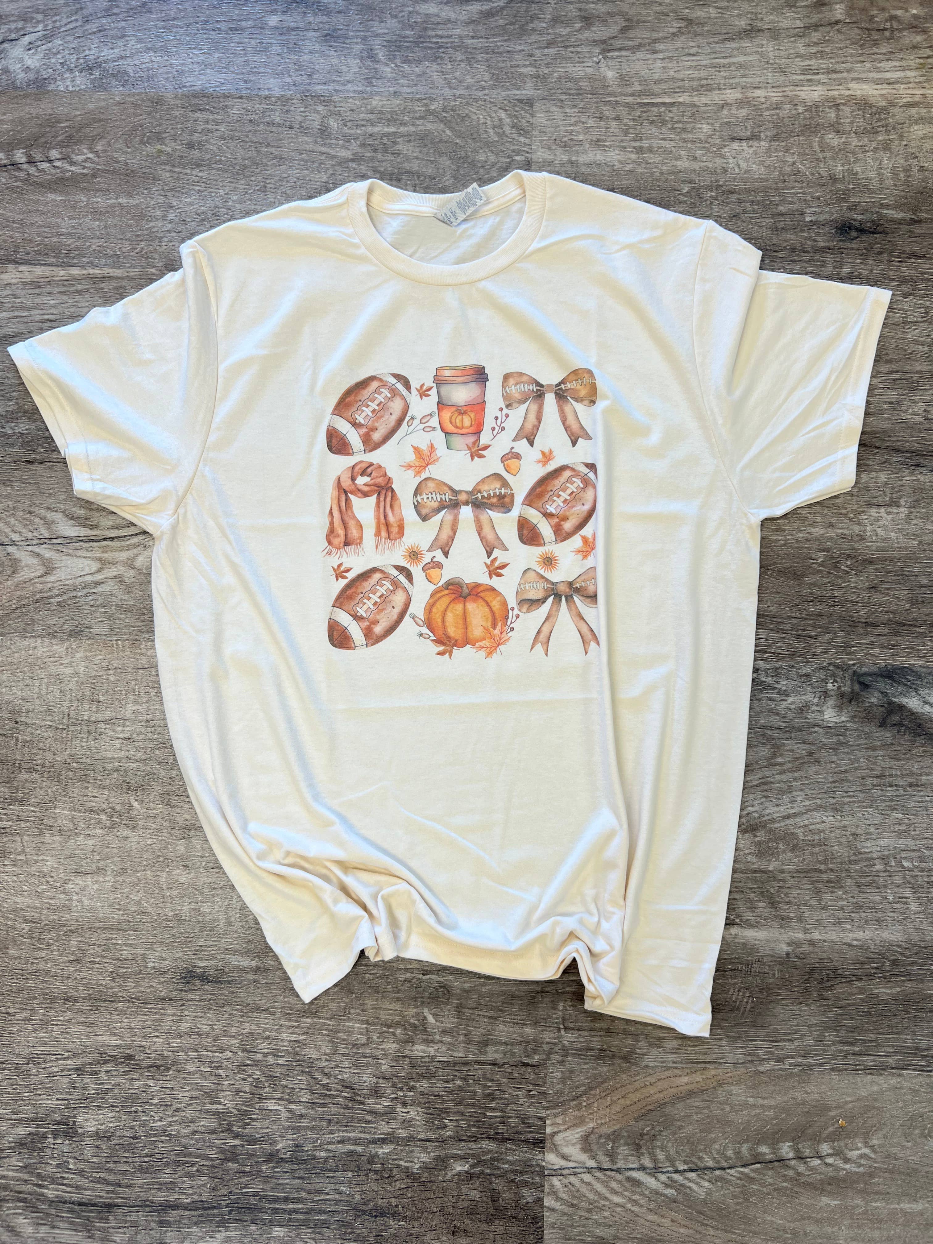 Cozy Fall Football Bows On Cream - Adult & Kids T-Shirts, Sweatshirts & Hoodies apparel design preview 1
