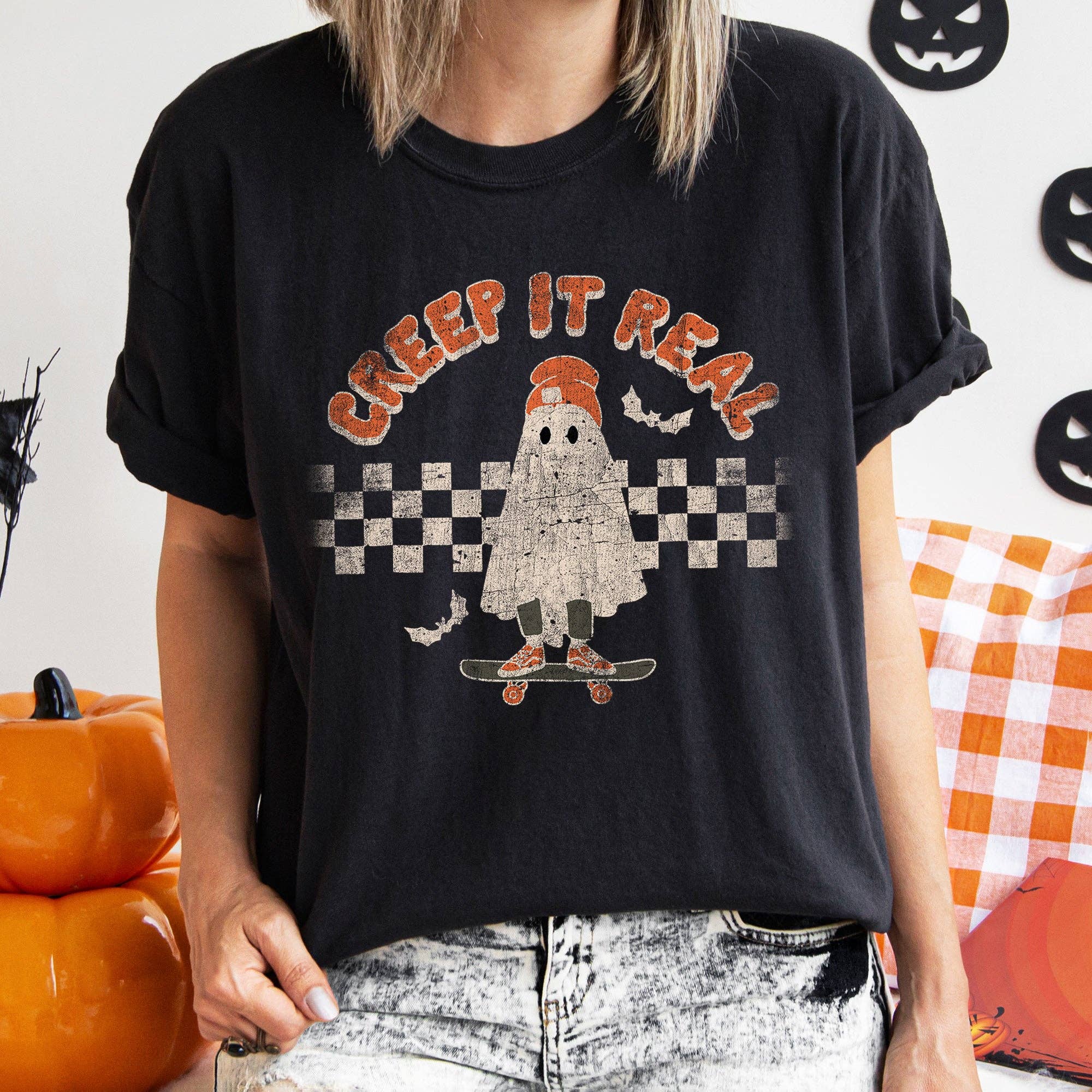Creep It Real Retro Ghost Halloween - Adult & Kids T-Shirts, Sweatshirts & Hoodies apparel design preview 1