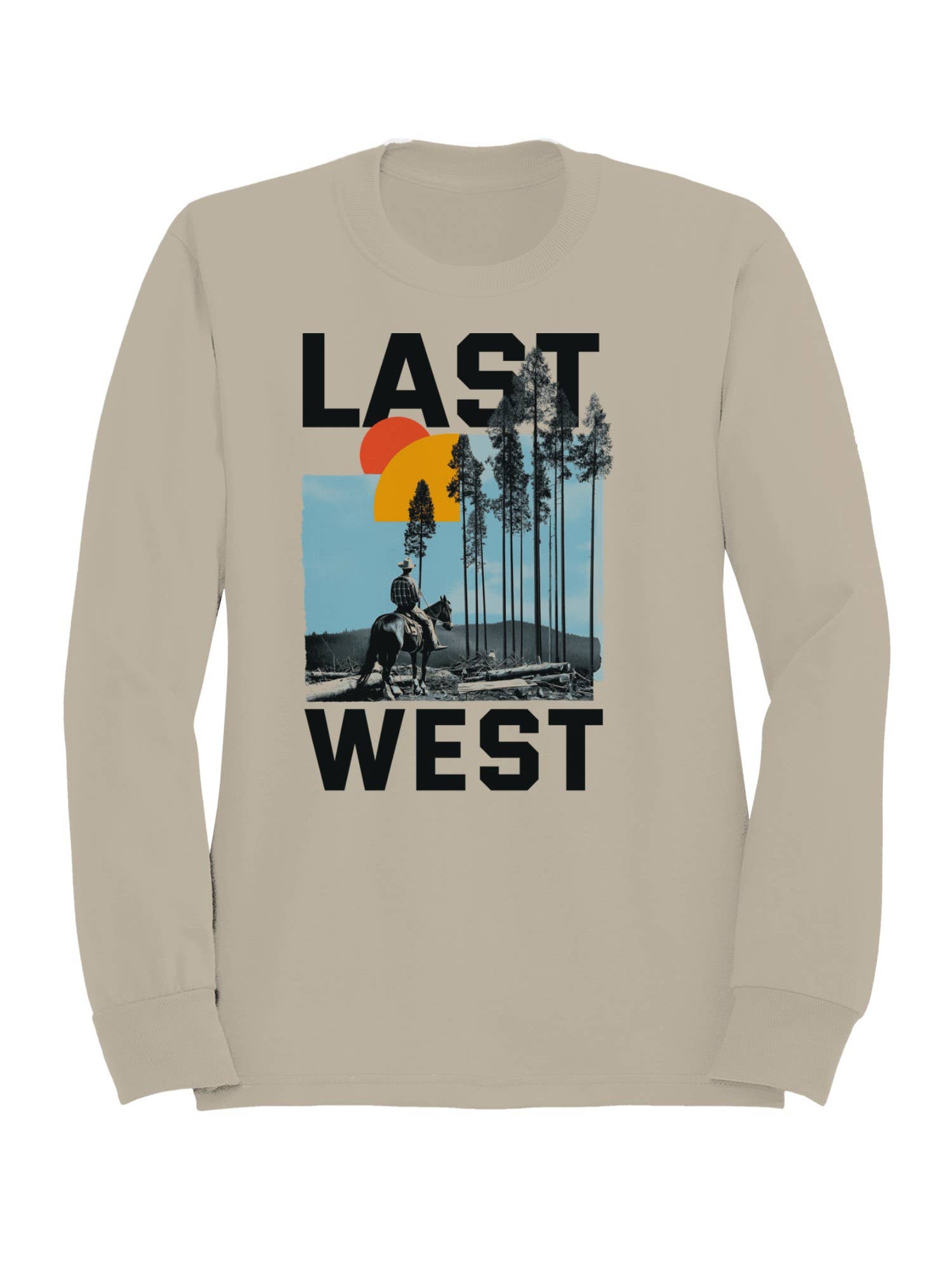 Last West Cowboy At Sunset Men's - Adult & Kids T-Shirts, Sweatshirts & Hoodies apparel design preview 1