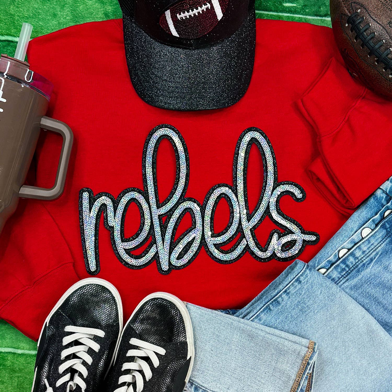 Rebels Sequin Patch Red Crewneck - Adult & Kids T-Shirts, Sweatshirts & Hoodies apparel design preview 1
