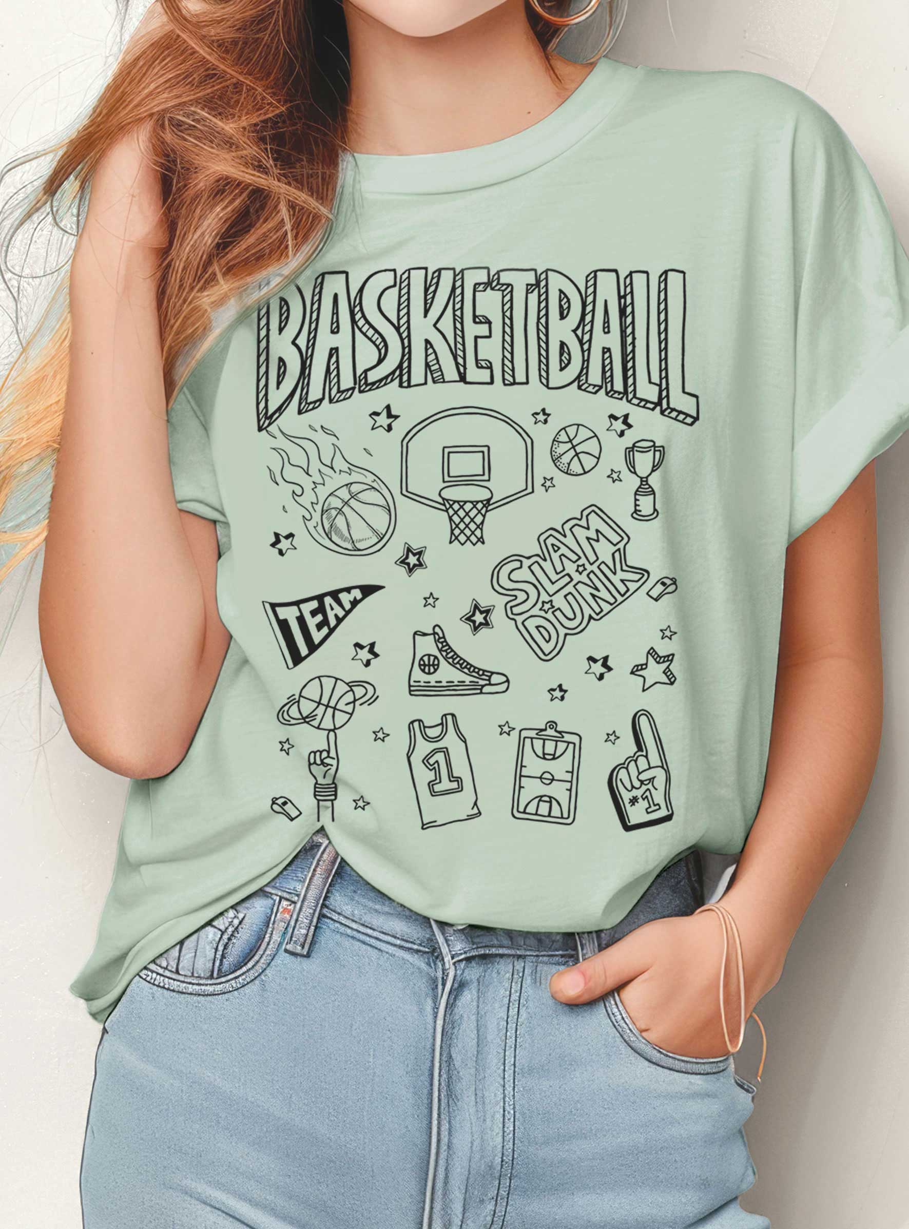 Basketball Chracter Puff Graphic - Adult & Kids T-Shirts, Sweatshirts & Hoodies apparel design preview 1
