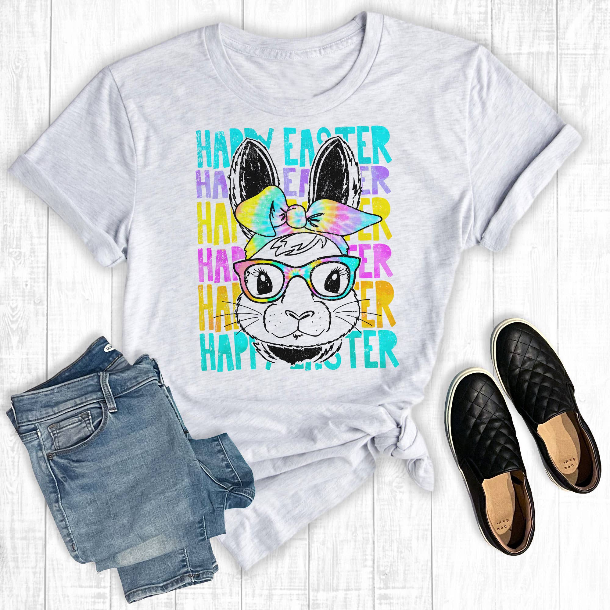 Happy Easter Tie Dye Bunny Ash - Adult & Kids T-Shirts, Sweatshirts & Hoodies apparel design preview 1
