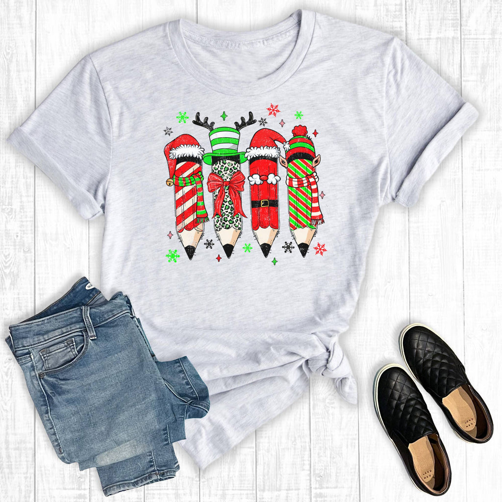Teacher Christmas Pencils Graphic - Adult & Kids T-Shirts, Sweatshirts & Hoodies apparel design preview 1