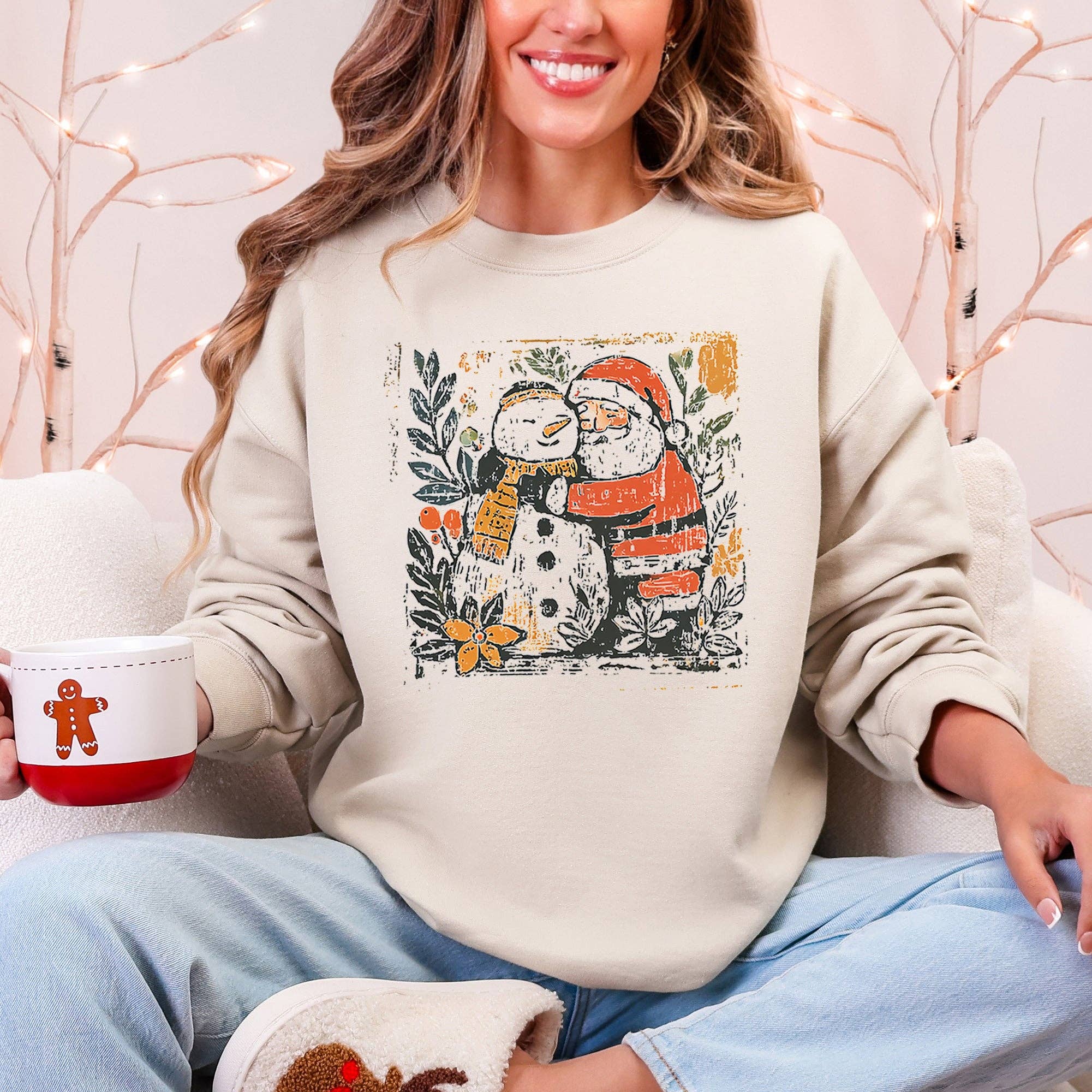 Santa and Snowman, Christmas, Vintage, Retro, - Adult & Kids T-Shirts, Sweatshirts & Hoodies apparel design preview 1