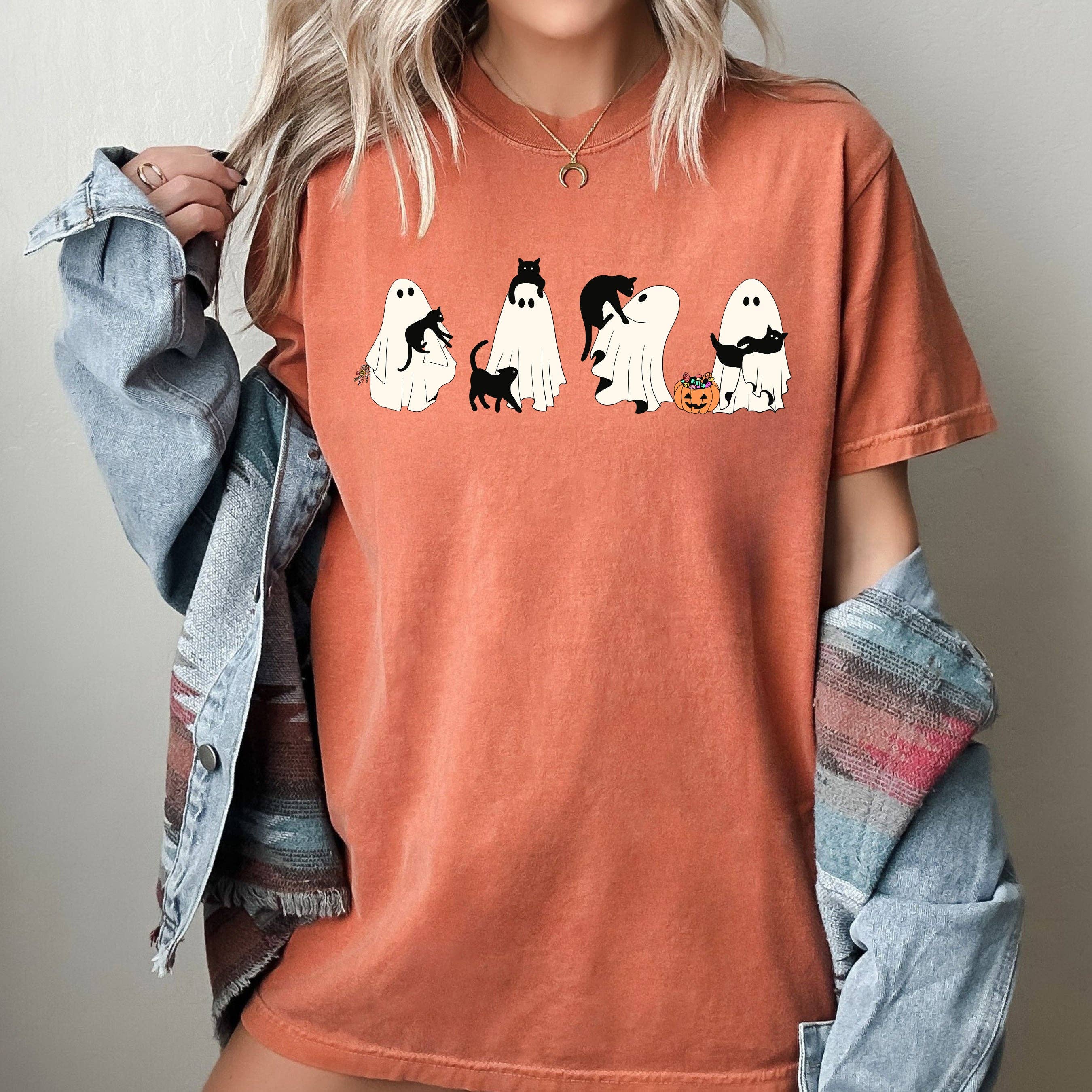 Black Cat, Ghost, Skeleton, Vintage Western Halloween - Adult & Kids T-Shirts, Sweatshirts & Hoodies apparel design preview 1