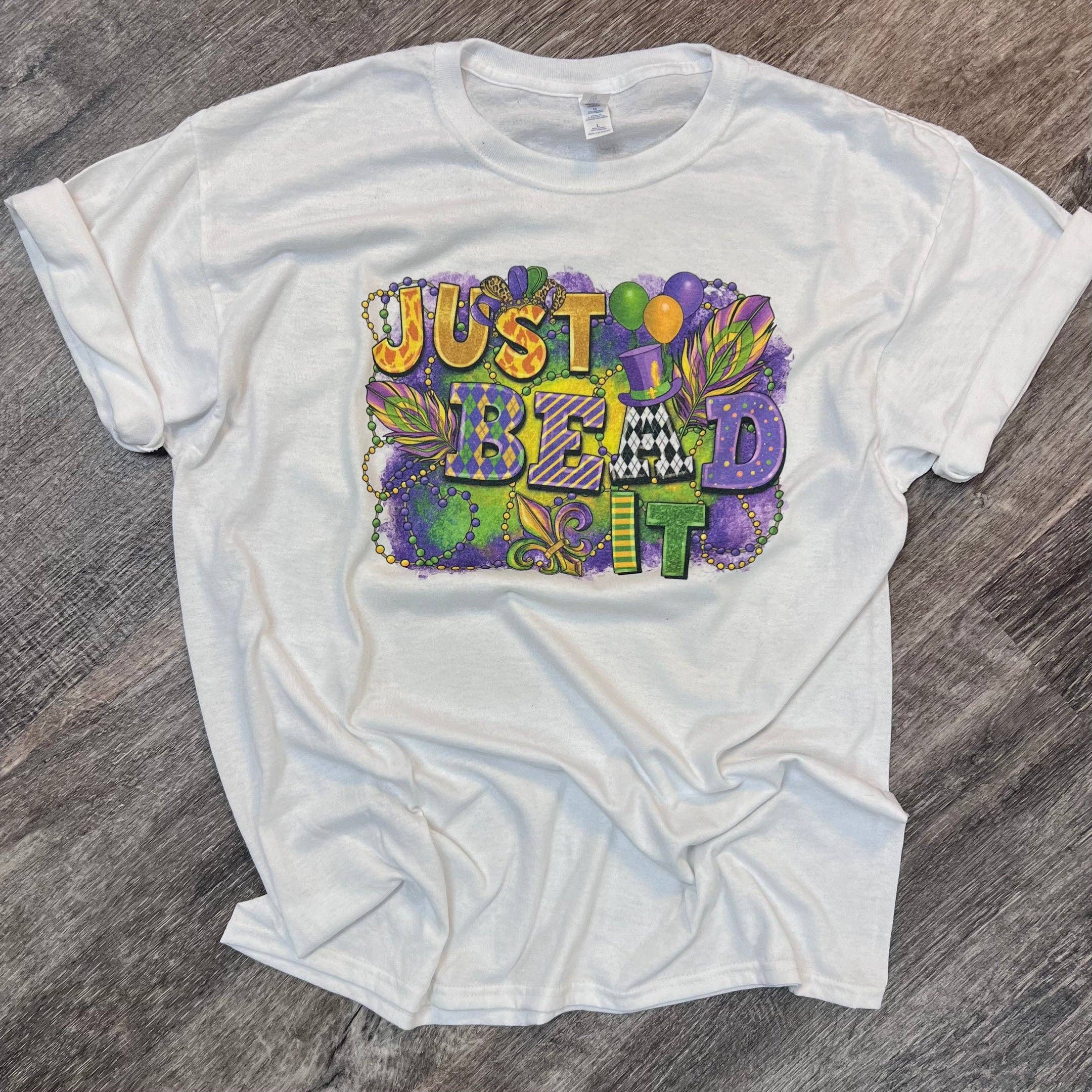 Just Bead It Mardi Gras On White - Adult & Kids T-Shirts, Sweatshirts & Hoodies apparel design preview 1