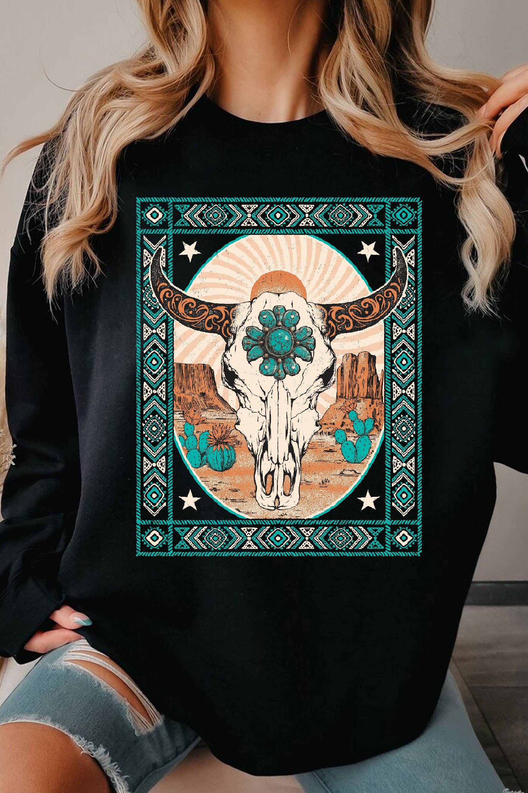Desert Cowskull Graphic Brushed - Adult & Kids T-Shirts, Sweatshirts & Hoodies apparel design preview 1
