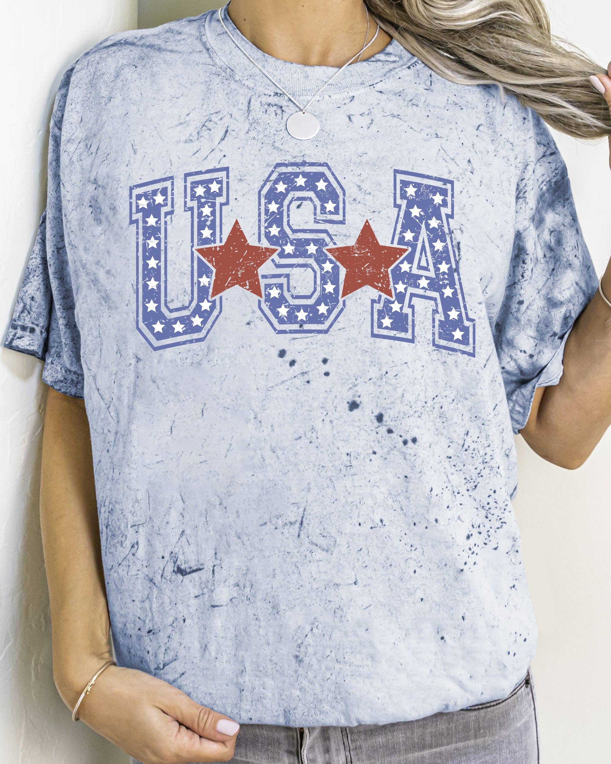USA, Stars, Stripes, Patriotic, Vintage, Varsity - Adult & Kids T-Shirts, Sweatshirts & Hoodies apparel design preview 1