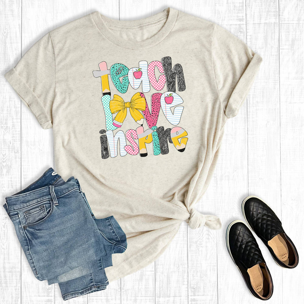 Preppy Coquette Teach Love Inspire Graphic - Adult & Kids T-Shirts, Sweatshirts & Hoodies apparel design preview 1