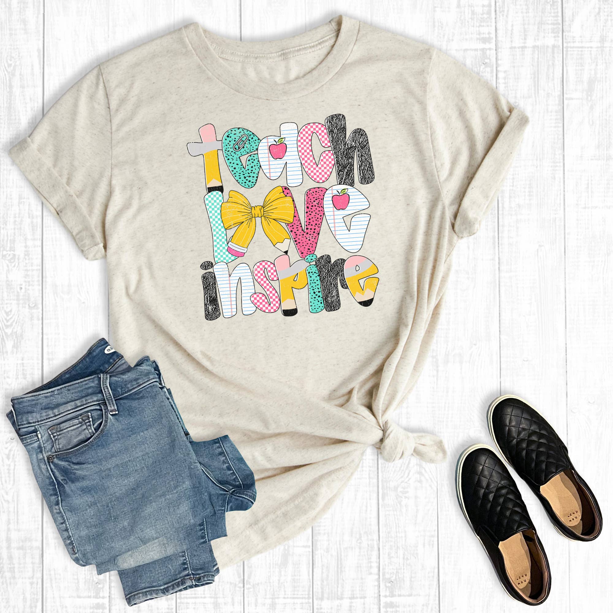 Preppy Coquette Teach Love Inspire Graphic - Adult & Kids T-Shirts, Sweatshirts & Hoodies apparel design preview 1
