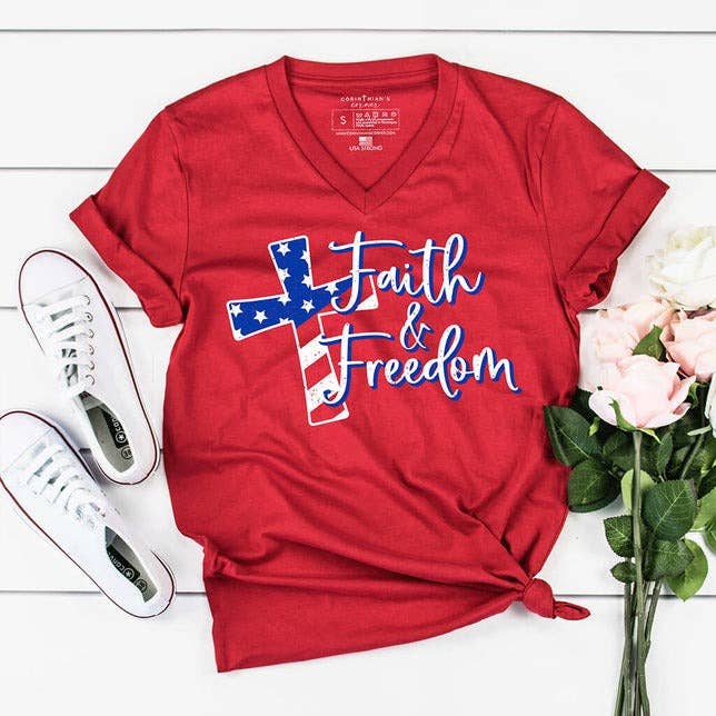 Faith and Freedom V-Neck - Adult & Kids T-Shirts, Sweatshirts & Hoodies apparel design preview 1
