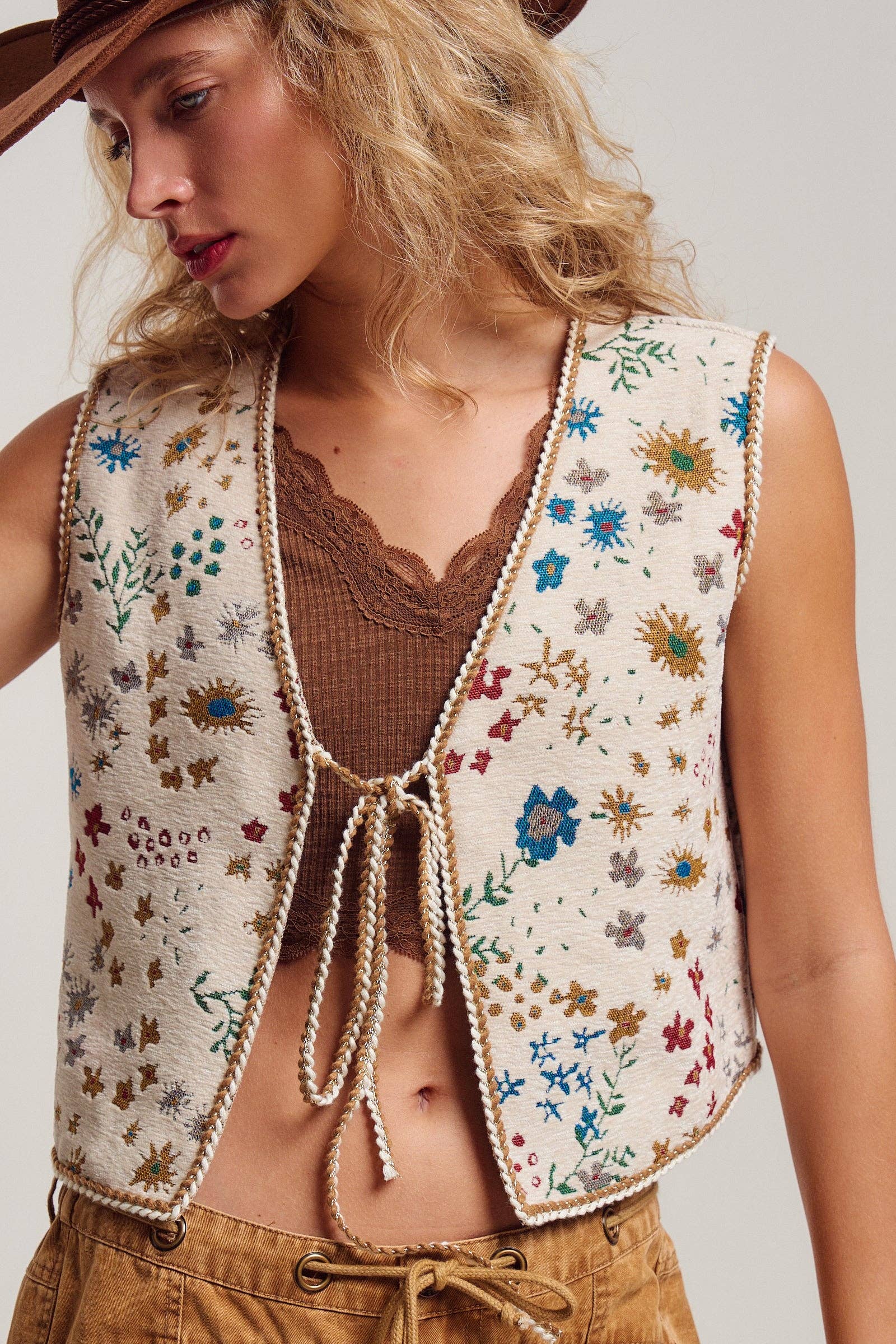 Floral Tapestry Tie-Front Boho Vest - Adult & Kids T-Shirts, Sweatshirts & Hoodies apparel design preview 1