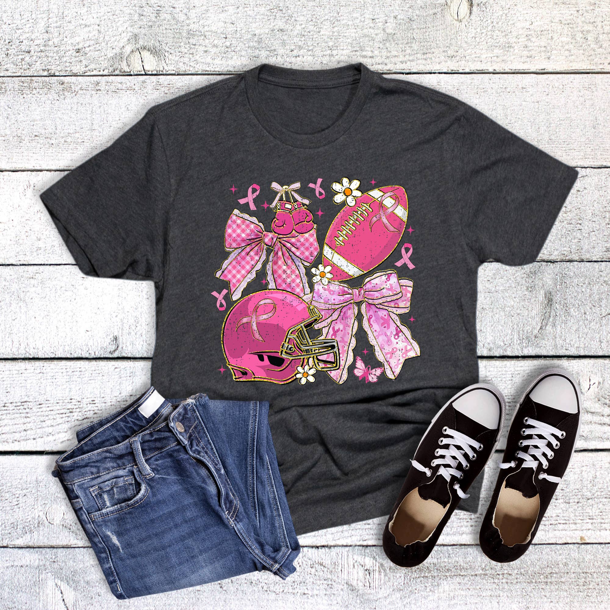 Coquette Cancer Football Gloves Graphic - Adult & Kids T-Shirts, Sweatshirts & Hoodies apparel design preview 1