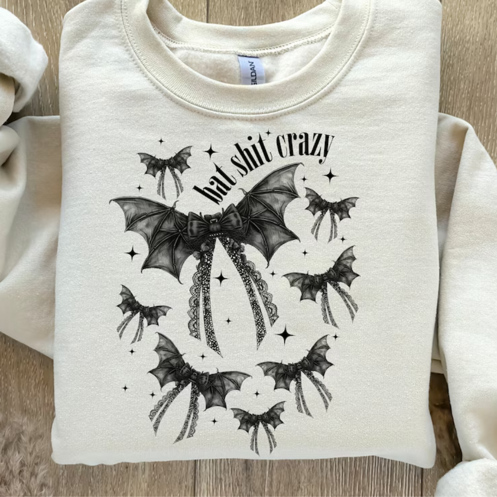 Halloween Bat Shit Crazy Gothic Coquette Bow - Adult & Kids T-Shirts, Sweatshirts & Hoodies apparel design preview 1