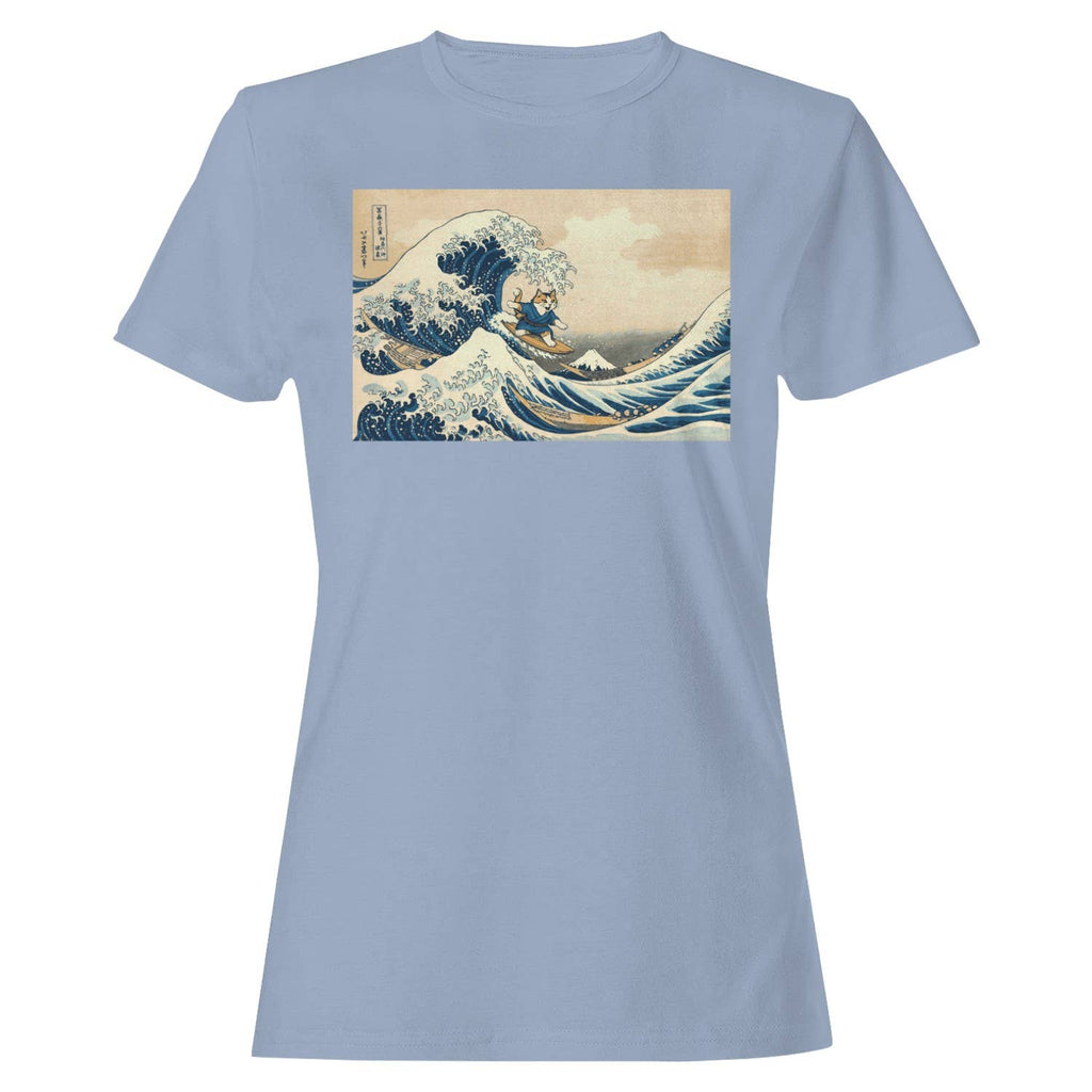 Surfing Wave Ukiyo-E Women's Light Blue - Adult & Kids T-Shirts, Sweatshirts & Hoodies apparel design preview 1