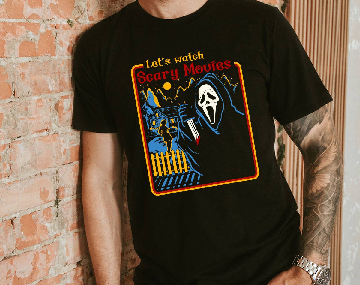 Let's Watch Horror Movies Scream Retro Halloween - Adult & Kids T-Shirts, Sweatshirts & Hoodies apparel design preview 1