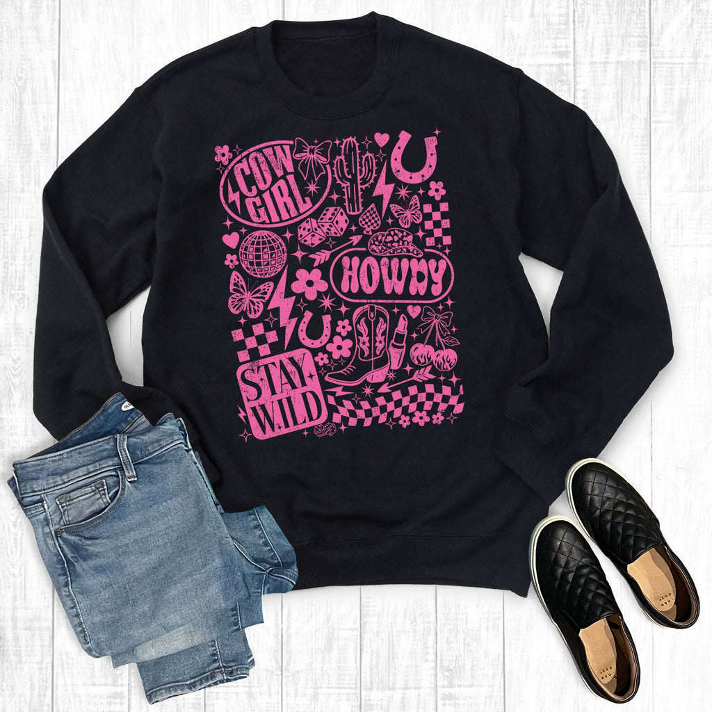 Retro Western Cowgirl Collage Graphic - Adult & Kids T-Shirts, Sweatshirts & Hoodies apparel design preview 1