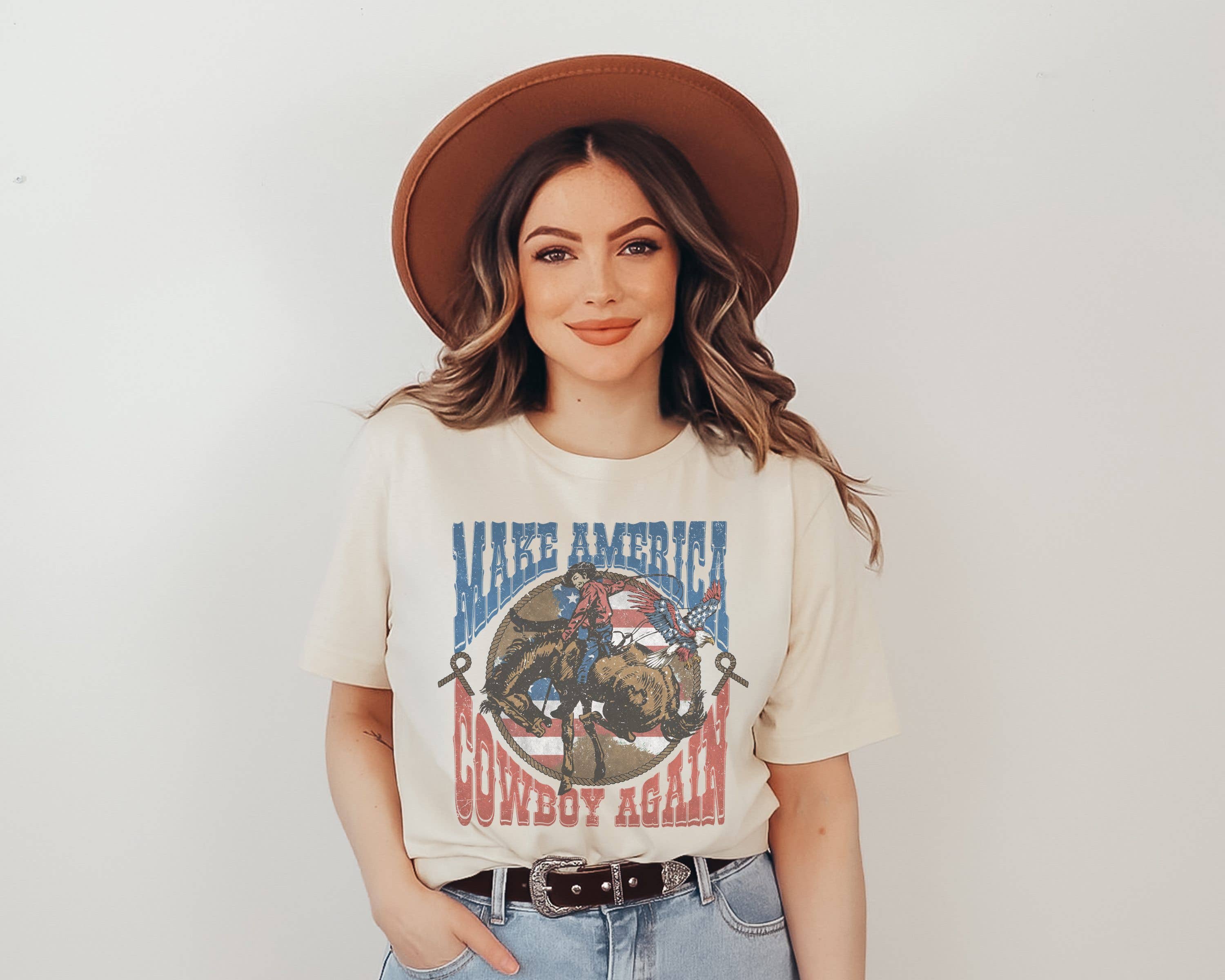 Retro Make America Cowboy Patriotic Usa - Adult & Kids T-Shirts, Sweatshirts & Hoodies apparel design preview 1