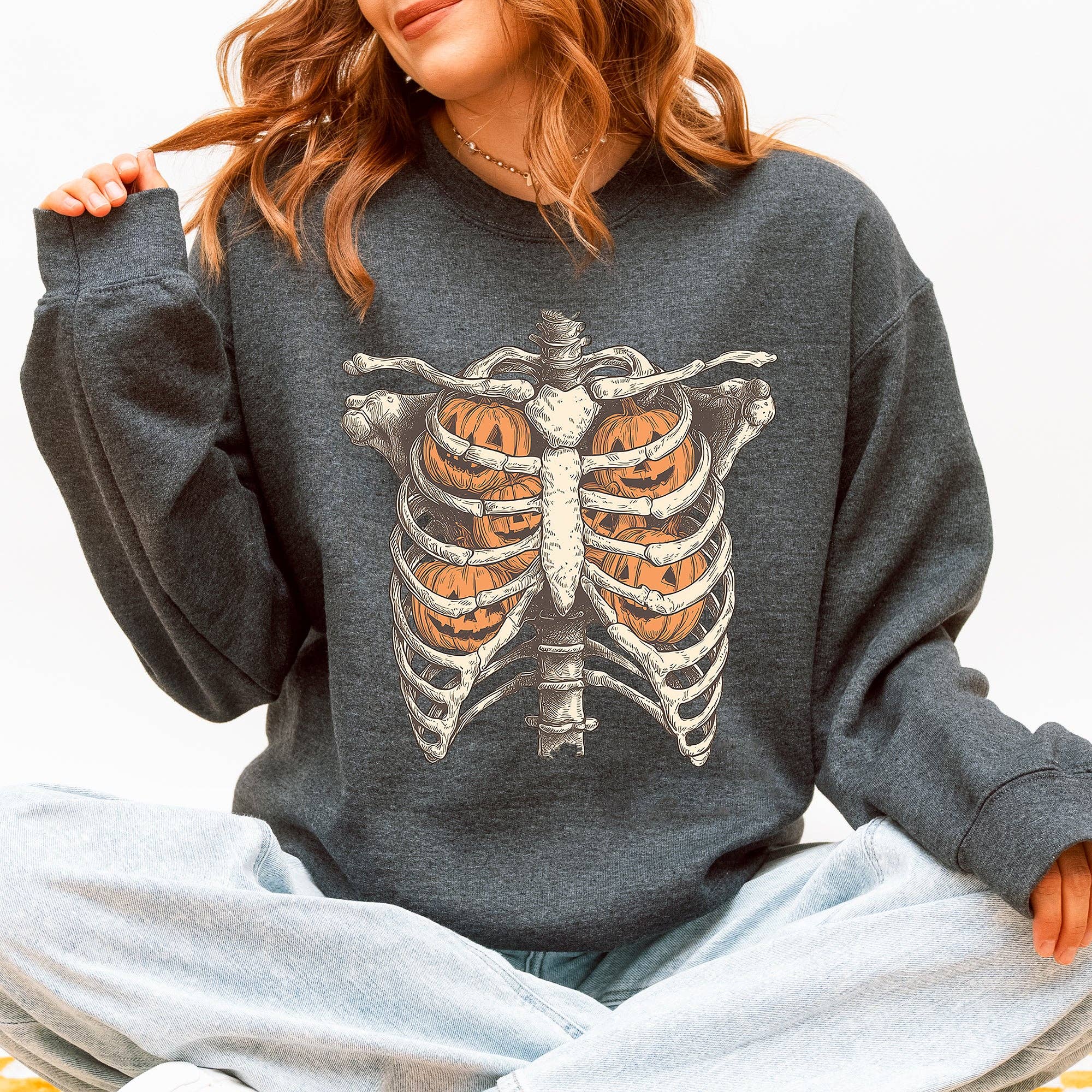 Halloween Skeleton, Pumpkins, Anatomy, Spooky - Adult & Kids T-Shirts, Sweatshirts & Hoodies apparel design preview 1