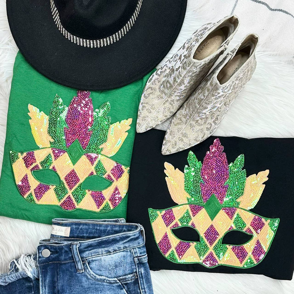 Mardi Gras Mask Sequin Patch Everyday - Adult & Kids T-Shirts, Sweatshirts & Hoodies apparel design preview 1