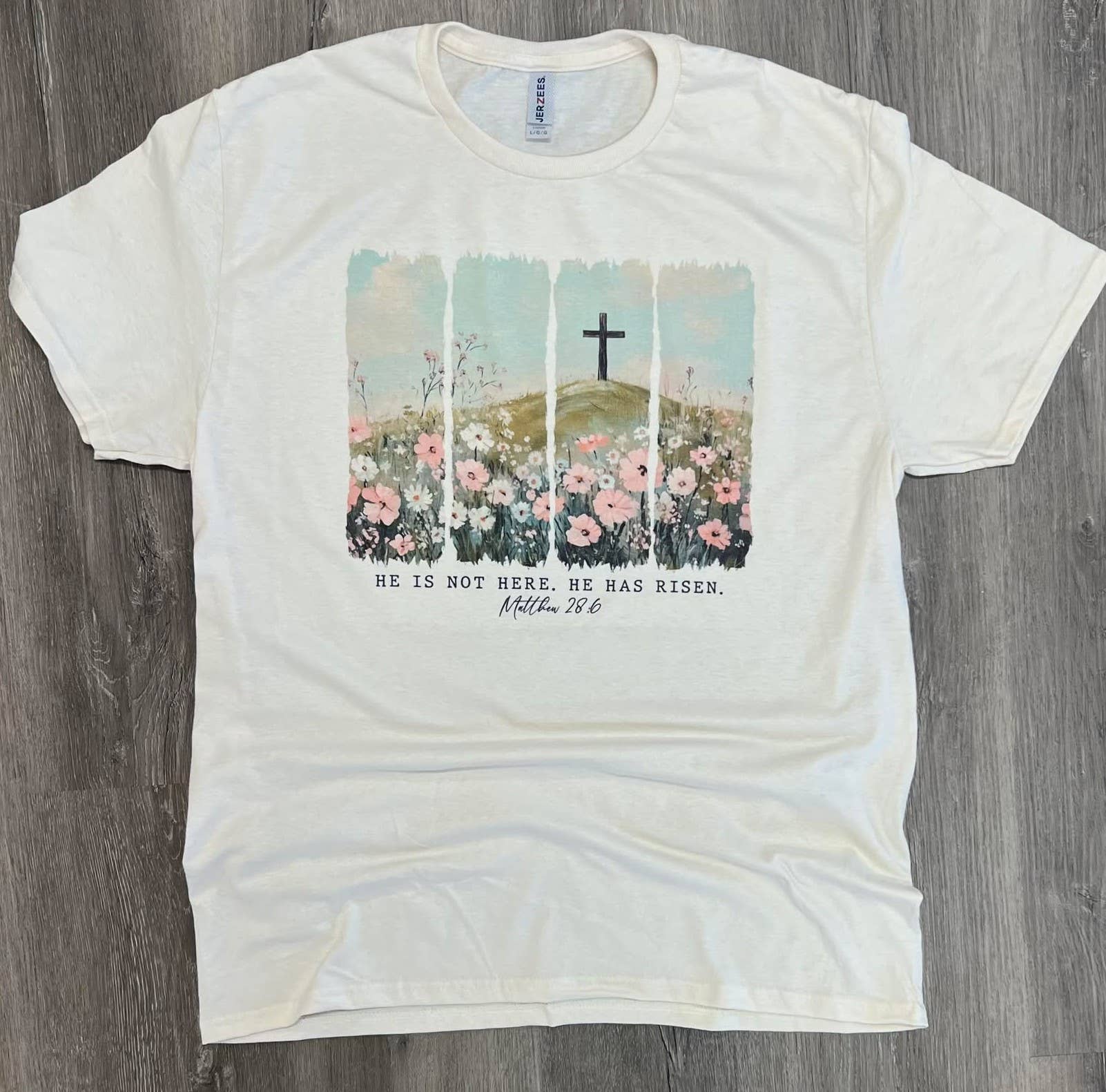 He Is Not Here Has Risen Flower Field with Cross On - Adult & Kids T-Shirts, Sweatshirts & Hoodies apparel design preview 1