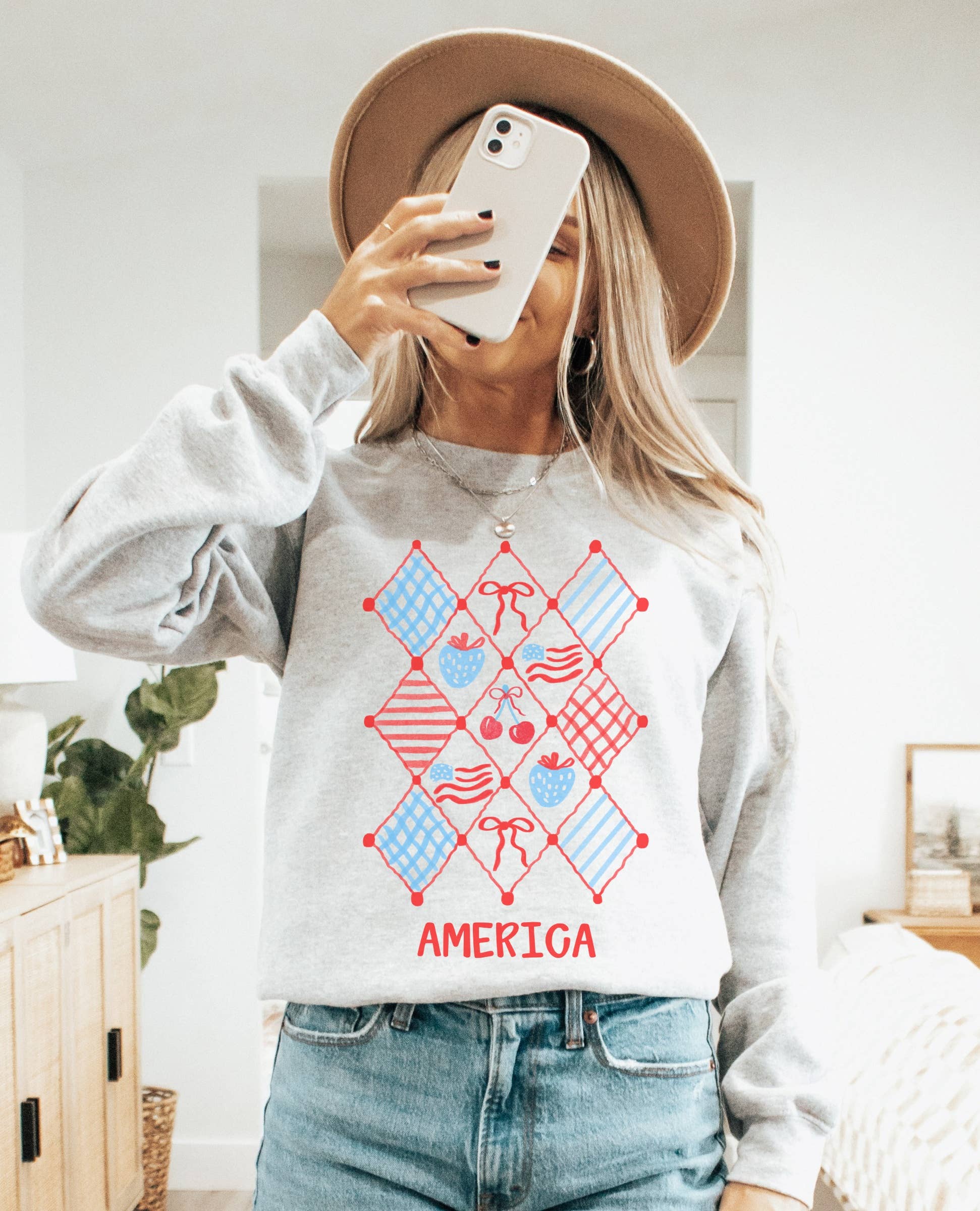 4th of July Cherry Crew Neck - Adult & Kids T-Shirts, Sweatshirts & Hoodies apparel design preview 1