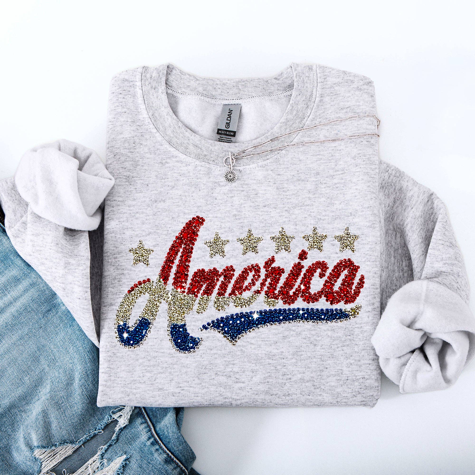 Glittery, America Stars and Stripes USA Patriotic - Adult & Kids T-Shirts, Sweatshirts & Hoodies apparel design preview 1