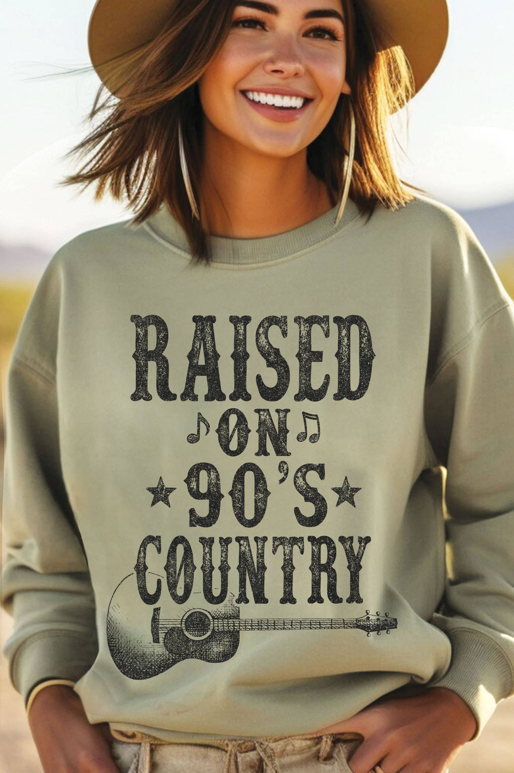 Raised On 90's Country Music Graphic Brushed - Adult & Kids T-Shirts, Sweatshirts & Hoodies apparel design preview 1