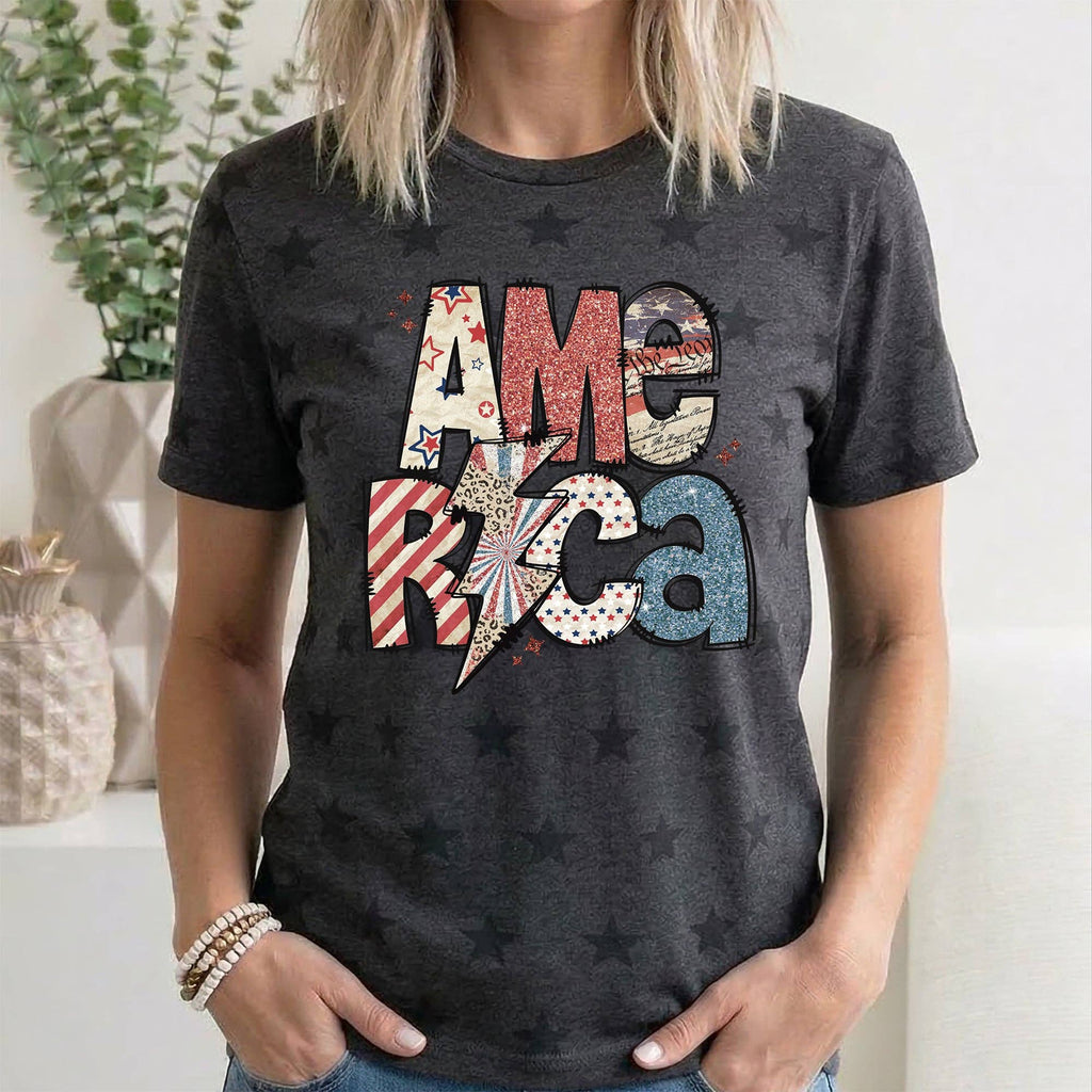 America, Lightening Bolt, Patch, USA, Star Pattern - Adult & Kids T-Shirts, Sweatshirts & Hoodies apparel design preview 1