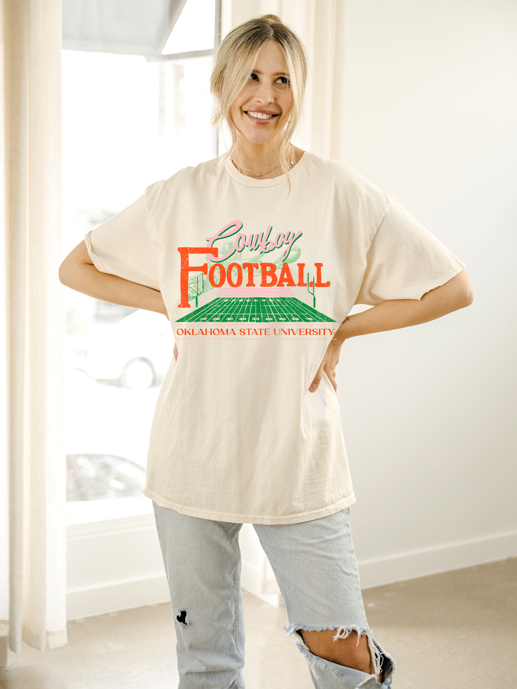 Osu Cowboys Football Field Off White Thrifted - Adult & Kids T-Shirts, Sweatshirts & Hoodies apparel design preview 1