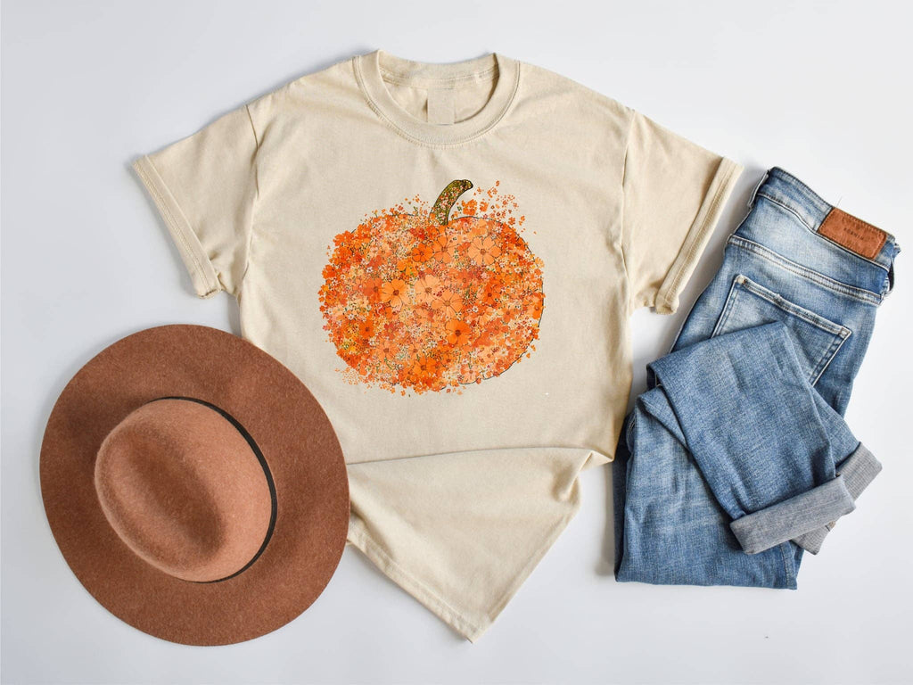 Boho Orange Flower Pumpkin Trendy Seasonal Fall - Adult & Kids T-Shirts, Sweatshirts & Hoodies apparel design preview 1