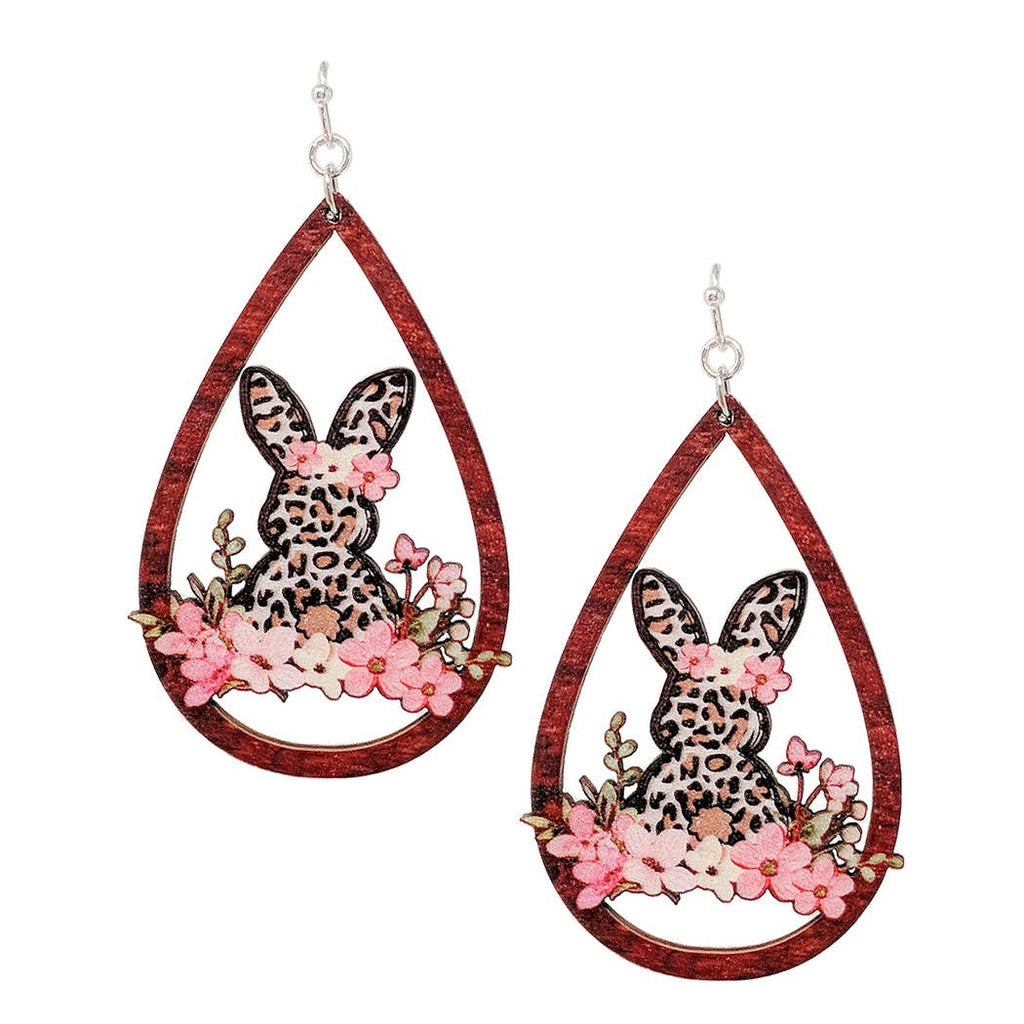 Wood Water Drop Outline Bunny Inside Hook Earrings - Adult & Kids T-Shirts, Sweatshirts & Hoodies apparel design preview 1