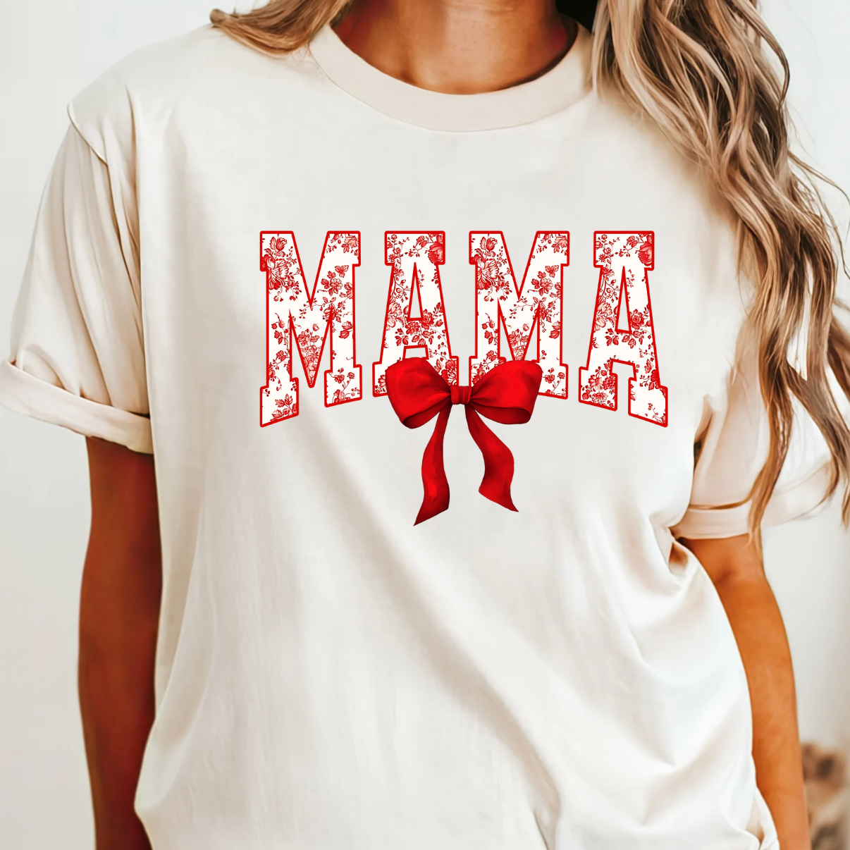 Red Floral Mama Coquette Bow - Adult & Kids T-Shirts, Sweatshirts & Hoodies apparel design preview 1