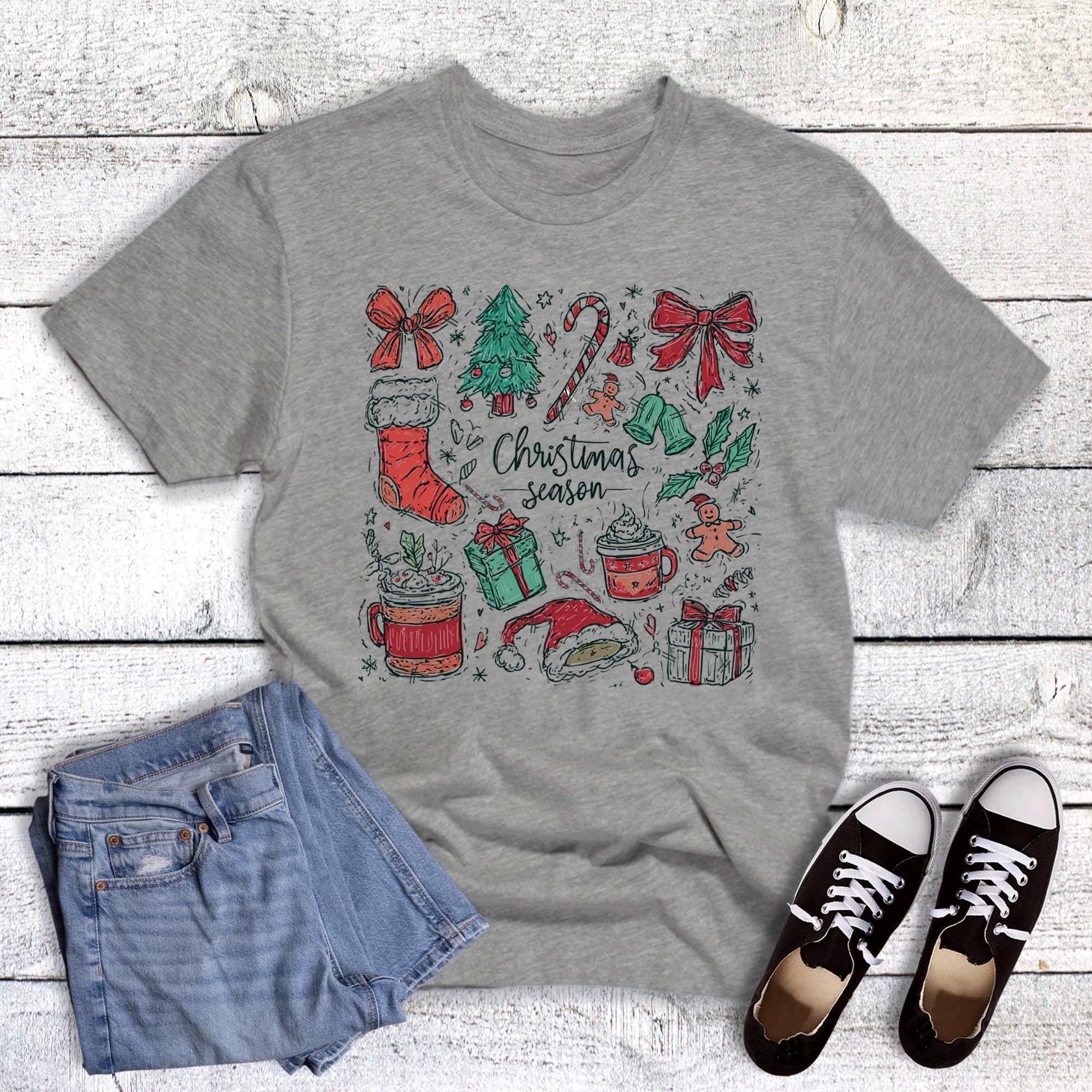 Christmas Season Sketch Collage Graphic - Adult & Kids T-Shirts, Sweatshirts & Hoodies apparel design preview 1