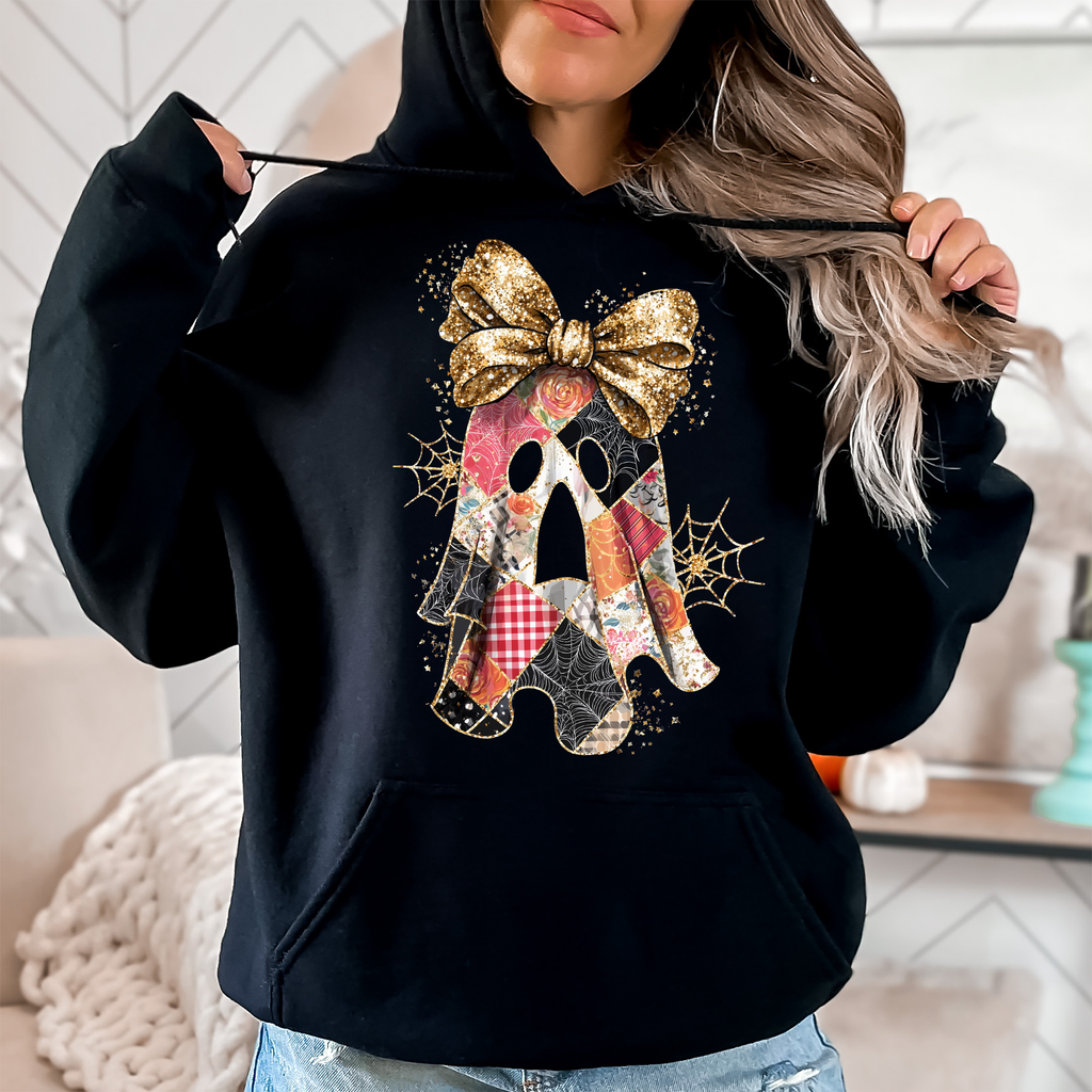 Faux Glitter Patchwork Ghost Spooky Coquette - Adult & Kids T-Shirts, Sweatshirts & Hoodies apparel design preview 1