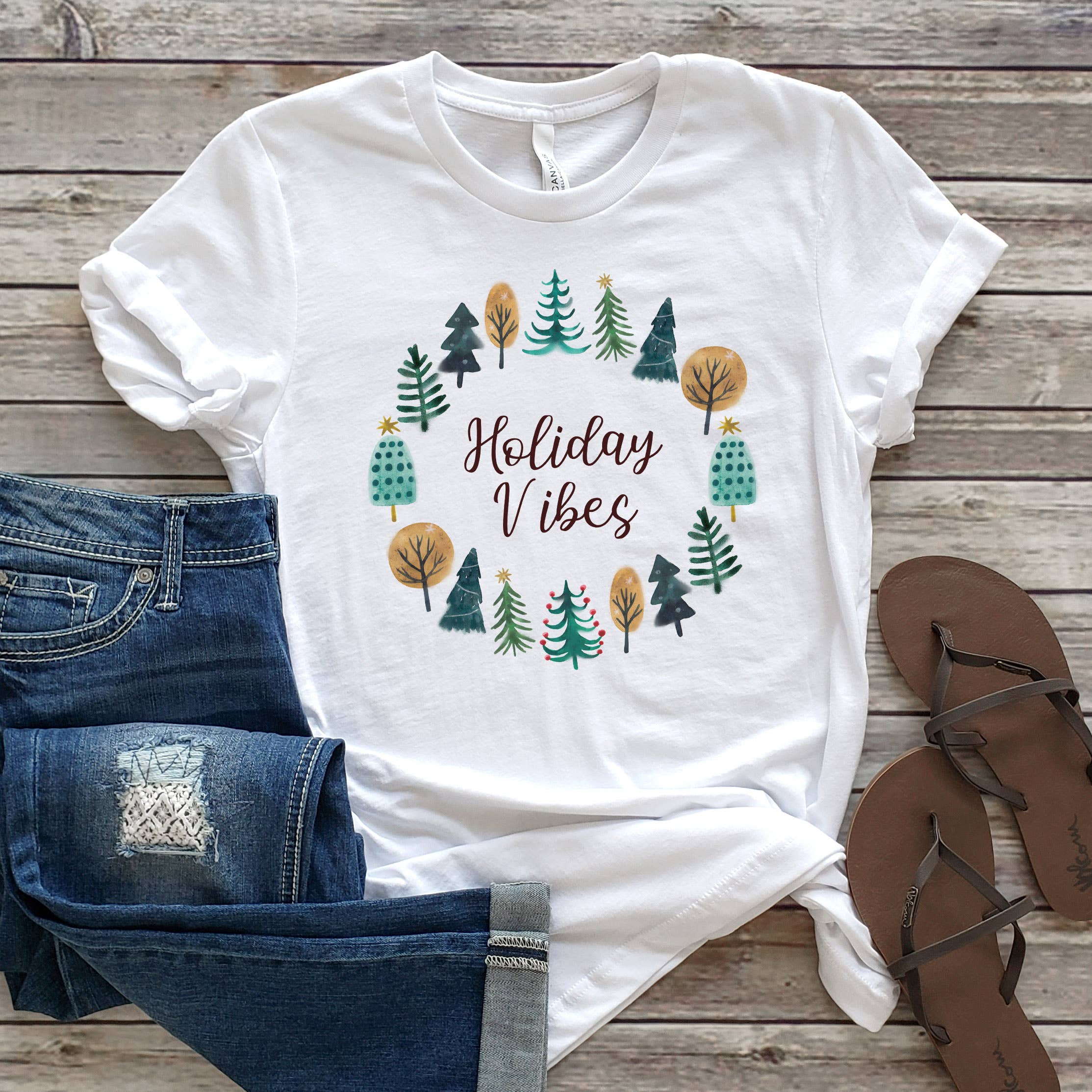 Holiday Vibes Circle Christmas Sizes XS-2XL - Adult & Kids T-Shirts, Sweatshirts & Hoodies apparel design preview 1
