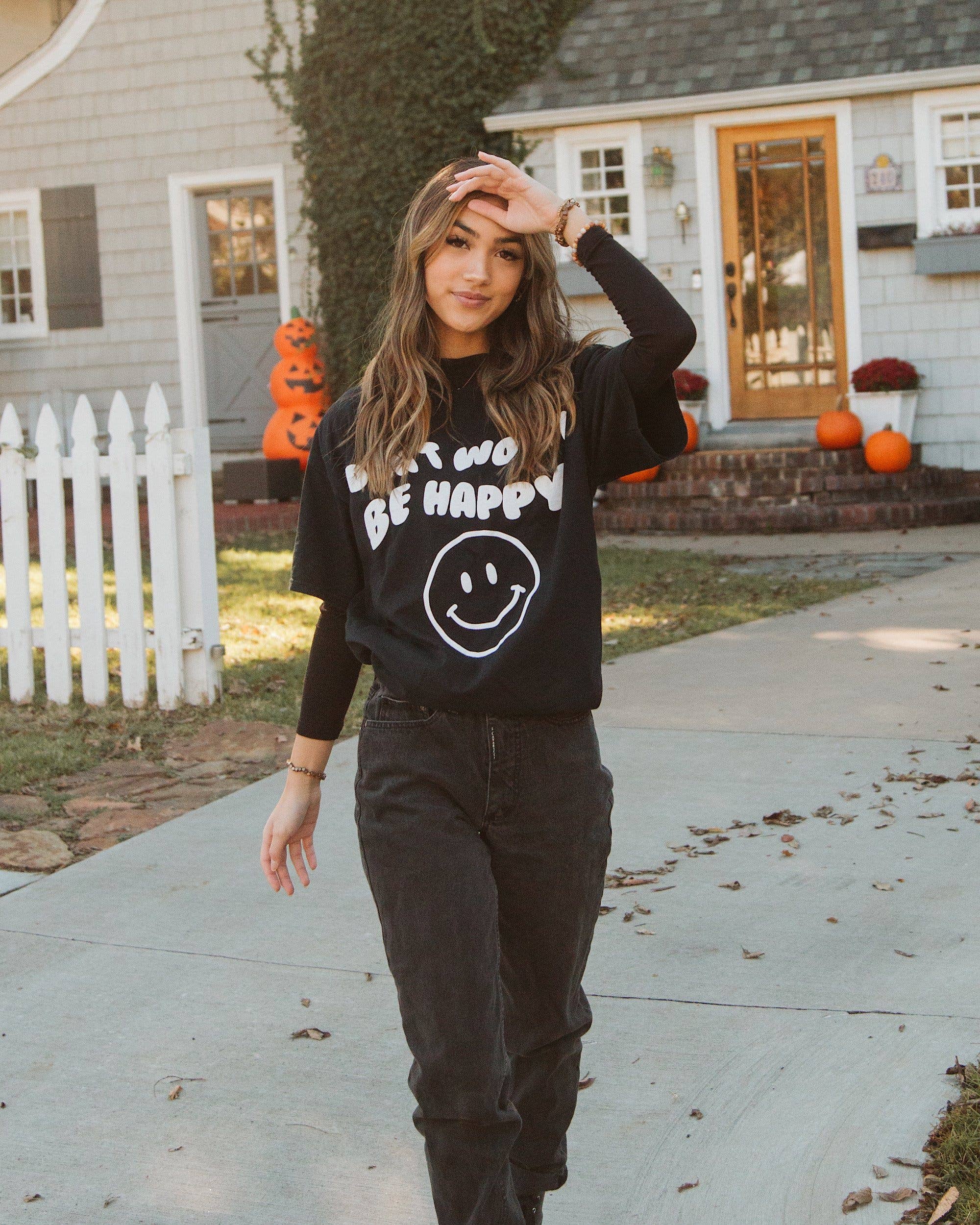 Don't Worry Be Happy Puff Ink Black Thrifted Graphic - Adult & Kids T-Shirts, Sweatshirts & Hoodies apparel design preview 1
