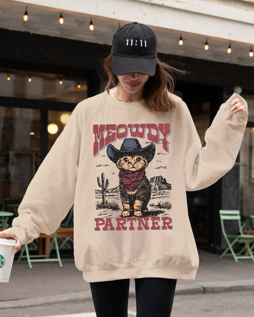 Meowdy Partner, Cowboy Cat, Cowgirl Howdy Yee Haw - Adult & Kids T-Shirts, Sweatshirts & Hoodies apparel design preview 1