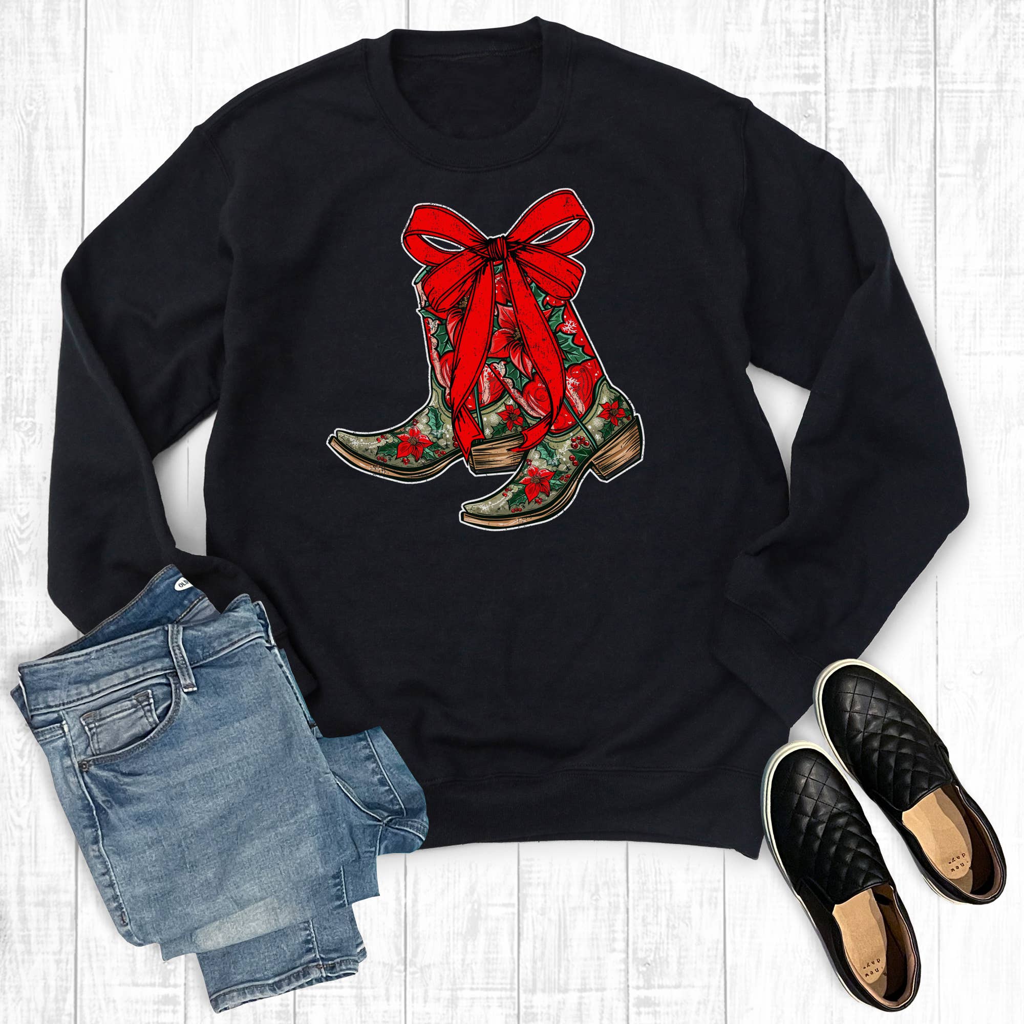 Christmas Western Cowgirl Boots - Adult & Kids T-Shirts, Sweatshirts & Hoodies apparel design preview 1