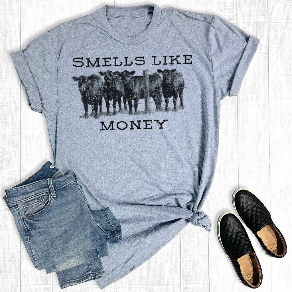 Western Cows Smells Like Money Graphic - Adult & Kids T-Shirts, Sweatshirts & Hoodies apparel design preview 1