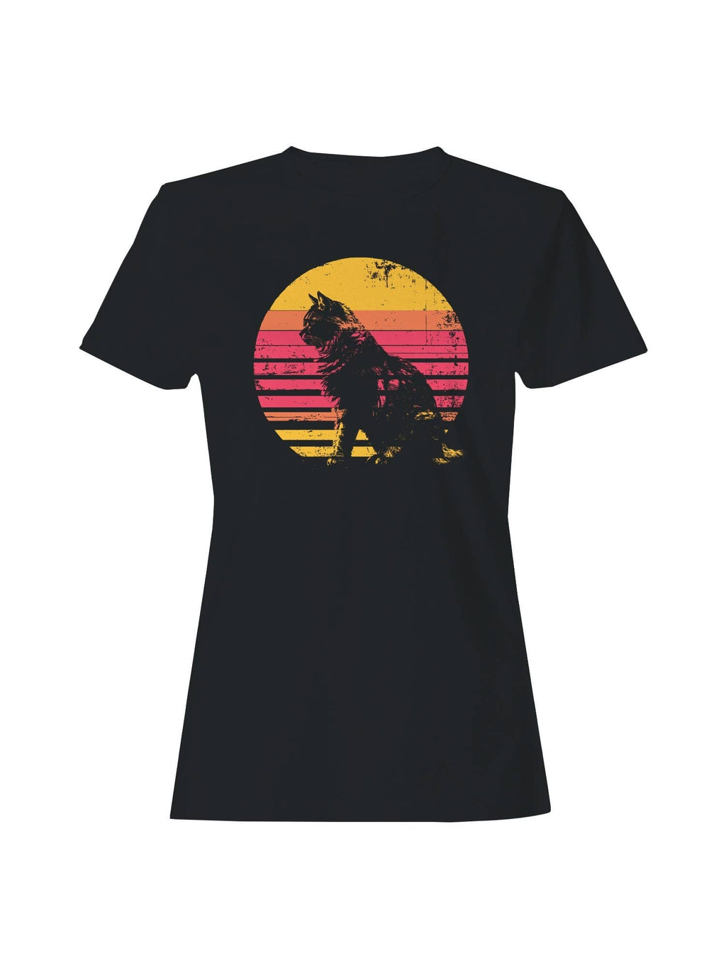 Retro Sunset Cat Silhouette Art Women's - Adult & Kids T-Shirts, Sweatshirts & Hoodies apparel design preview 1