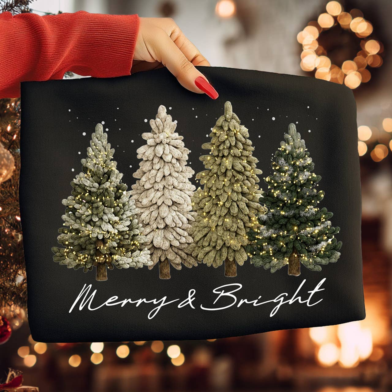 Faux Yarn Merry Bright Trees - Adult & Kids T-Shirts, Sweatshirts & Hoodies apparel design preview 1