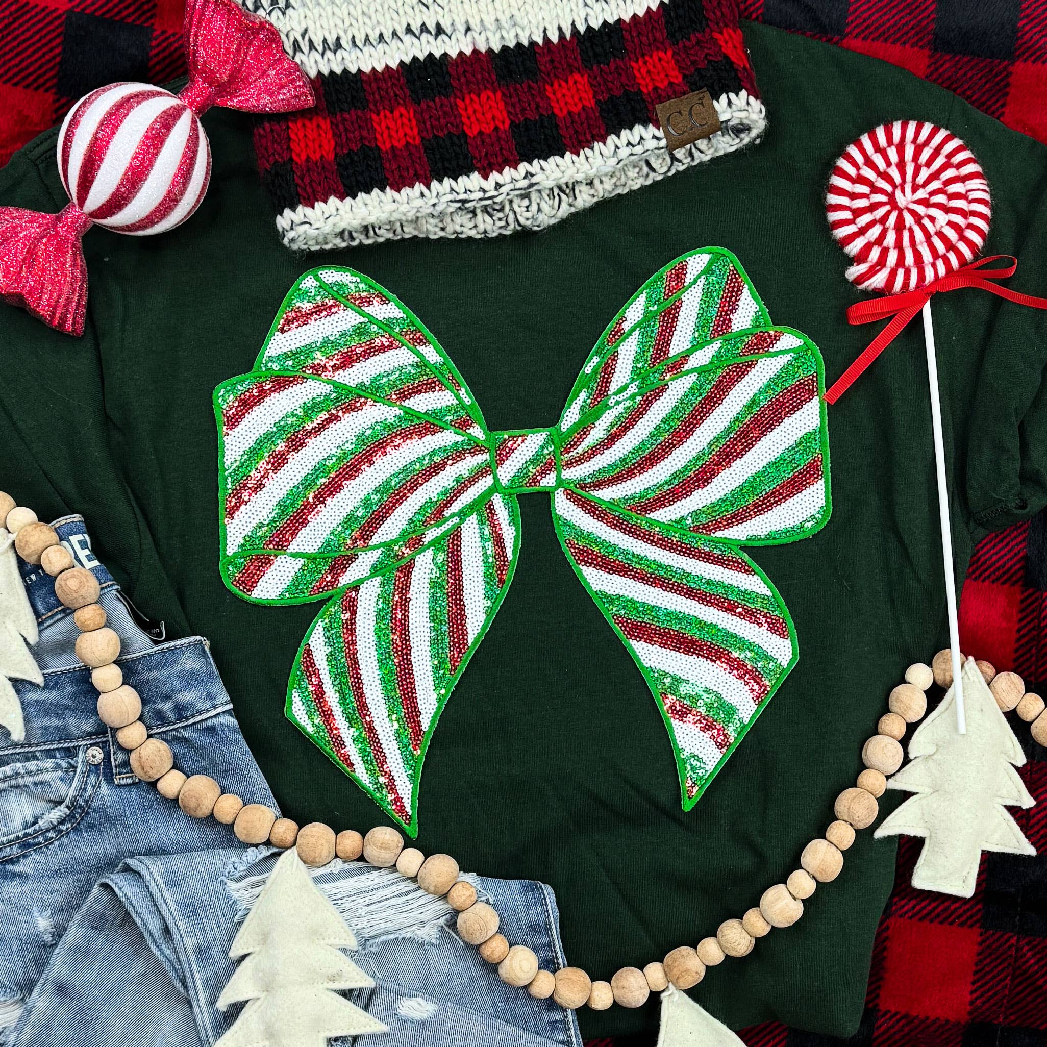 Red Green Sequin Bow - Adult & Kids T-Shirts, Sweatshirts & Hoodies apparel design preview 1